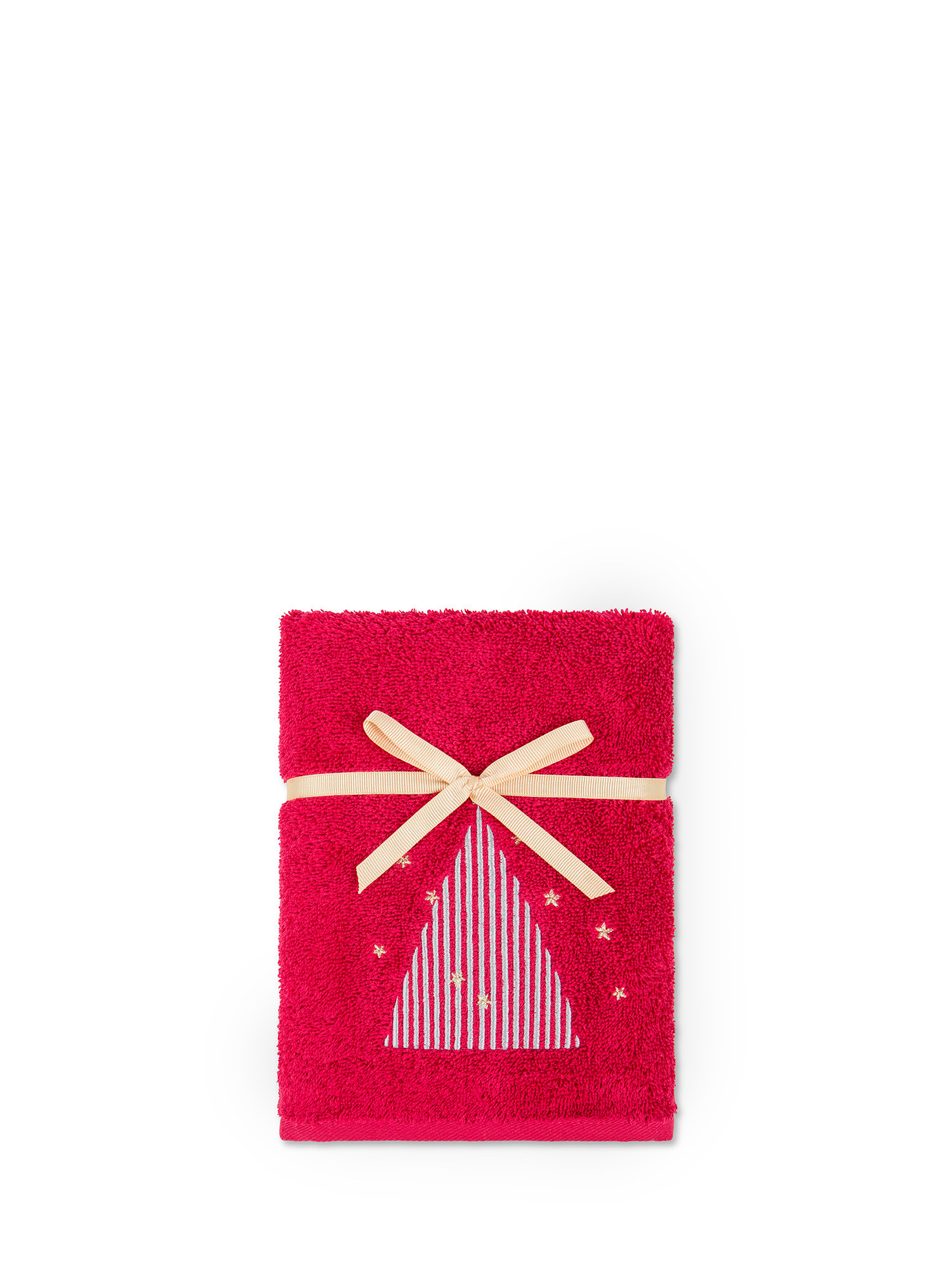 Set 2 asciugamani cotone ricamo alberi di Natale, Rosso, large image number 1