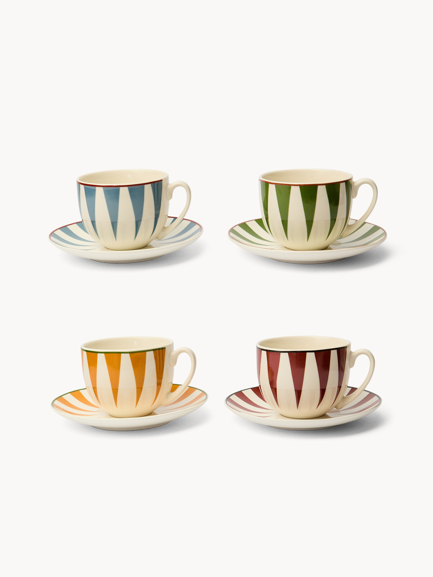 Set of 4 striped new bone china tea cups, Multicolor, large image number 0