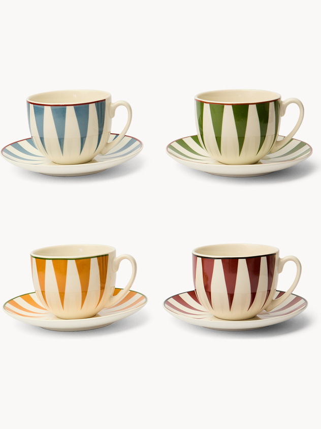 Set of 4 striped new bone china tea cups