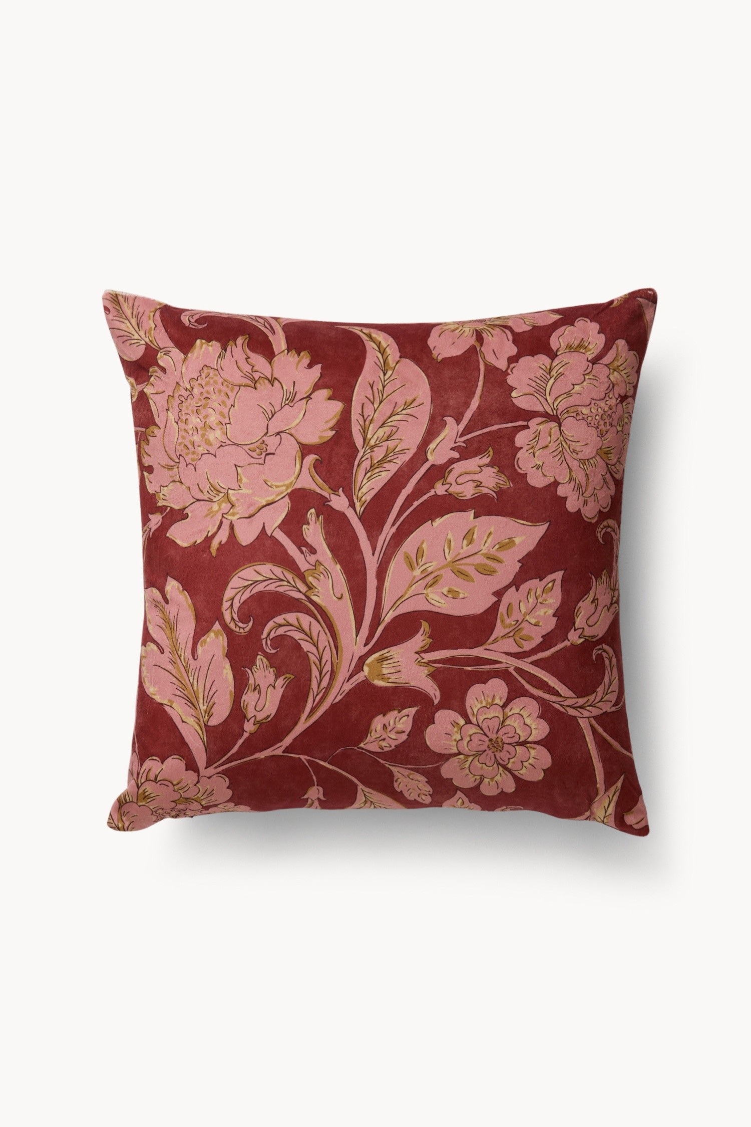 Velvet Pillow with Floral Print, 45x45cm - Discounted Price, Pink, large image number 0