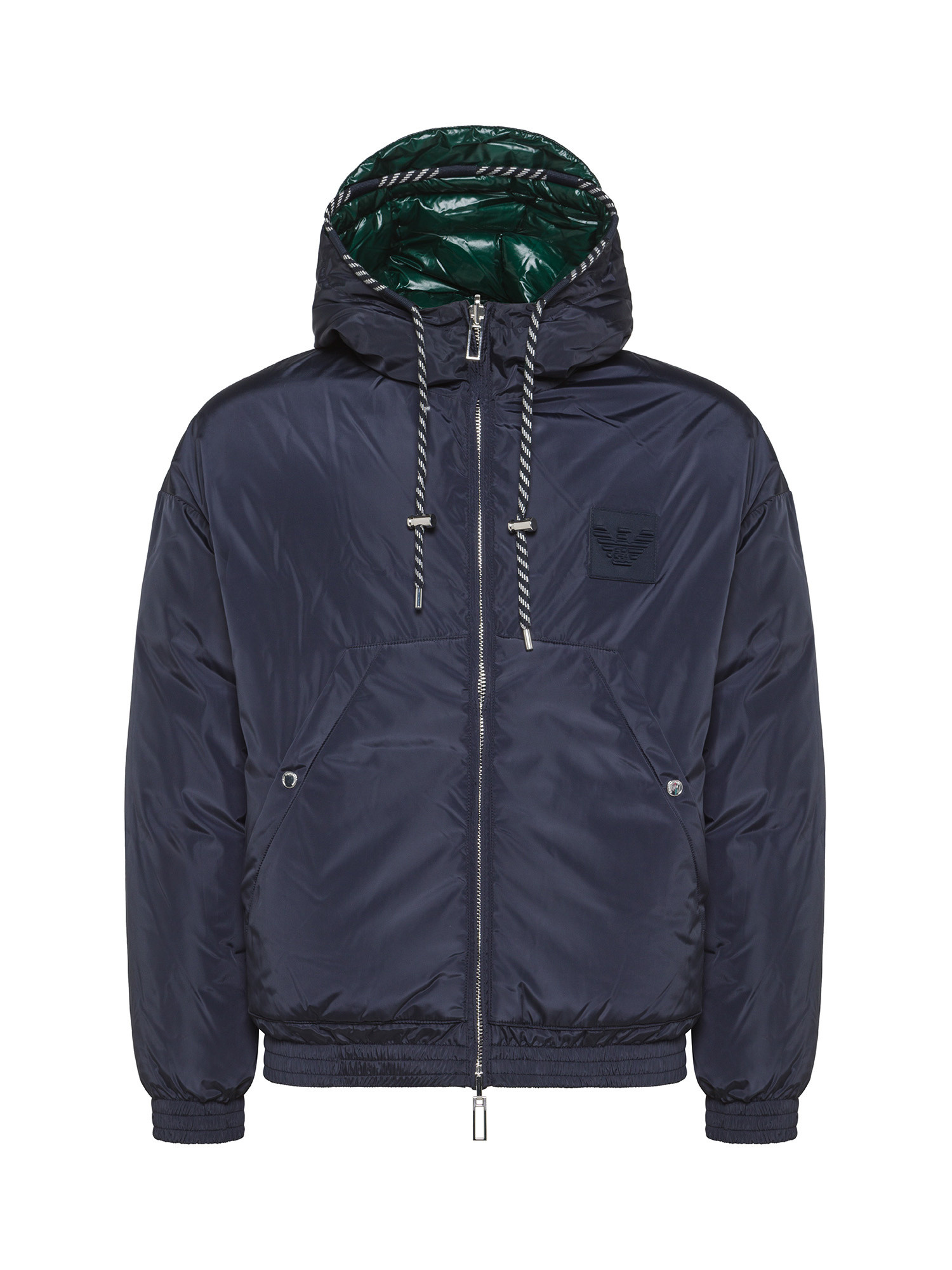 Emporio Armani - Reversible down jacket with hood in nylon, Dark Blue, large image number 0