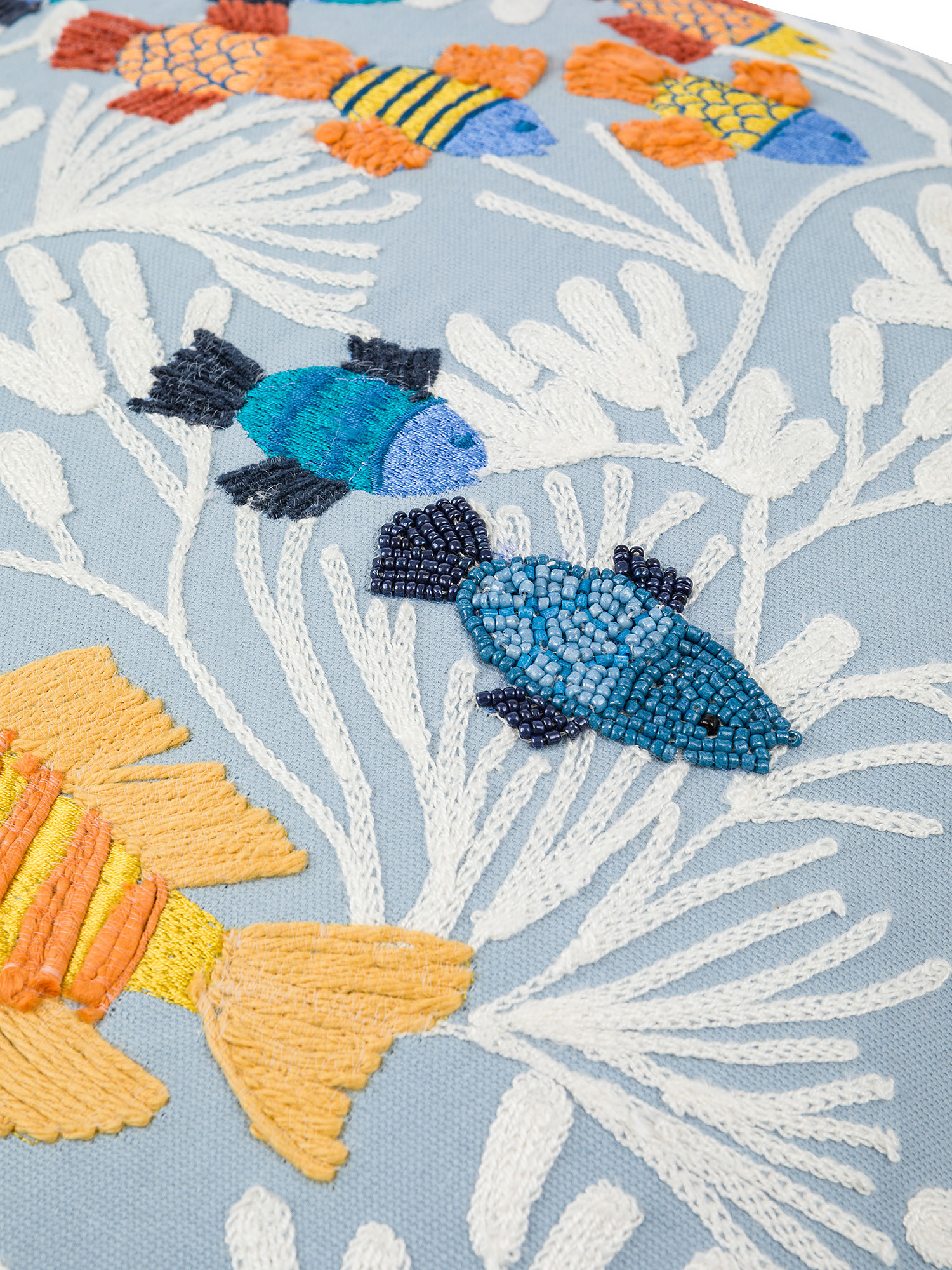 Marine embroidery cotton cushion 45x45cm, Light Blue, large image number 2