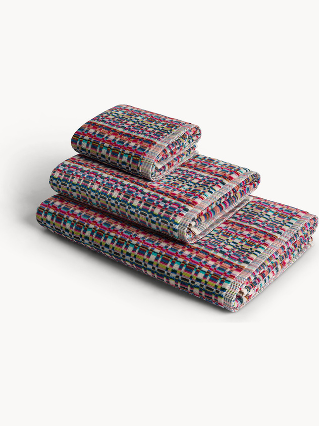 Asciugamano in velour di cotone tinto filo motivo geometrico