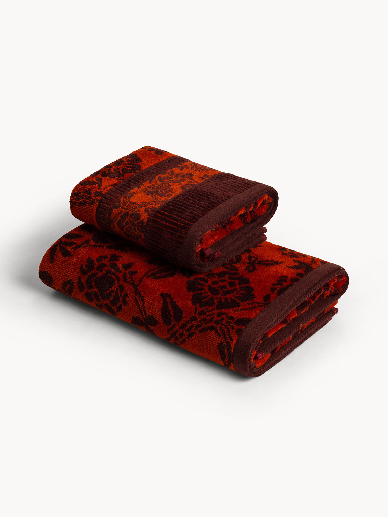 Asciugamano in cotone velour fantasia floreale, Rosso, large image number 0