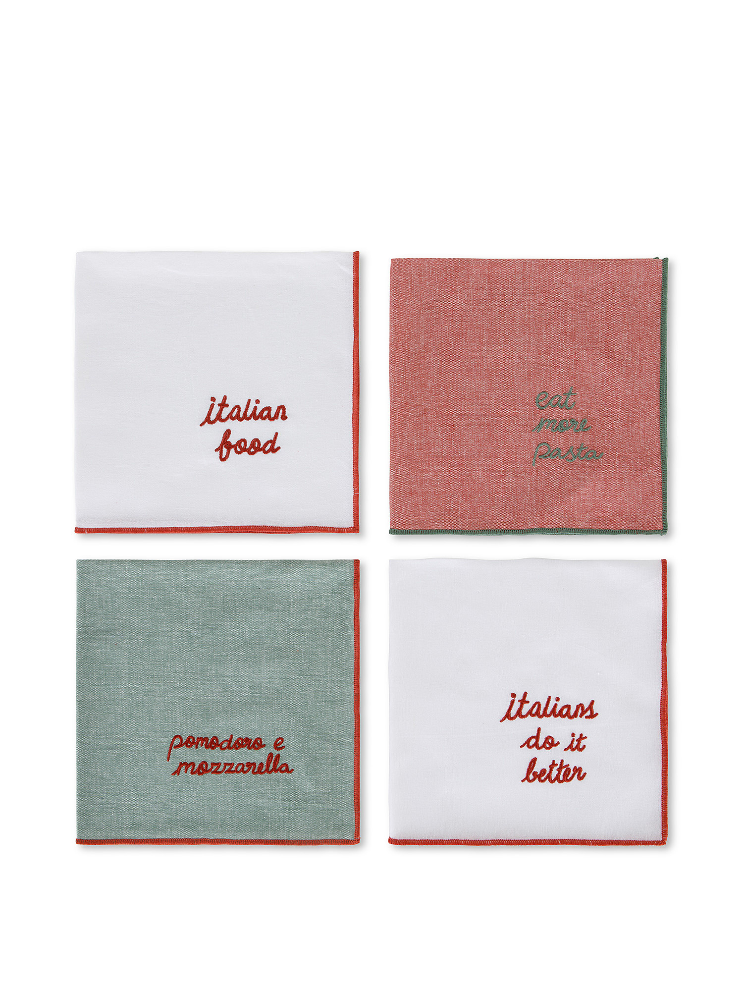 Set of 4 cotton napkins with embroidered writing, White, large image number 1