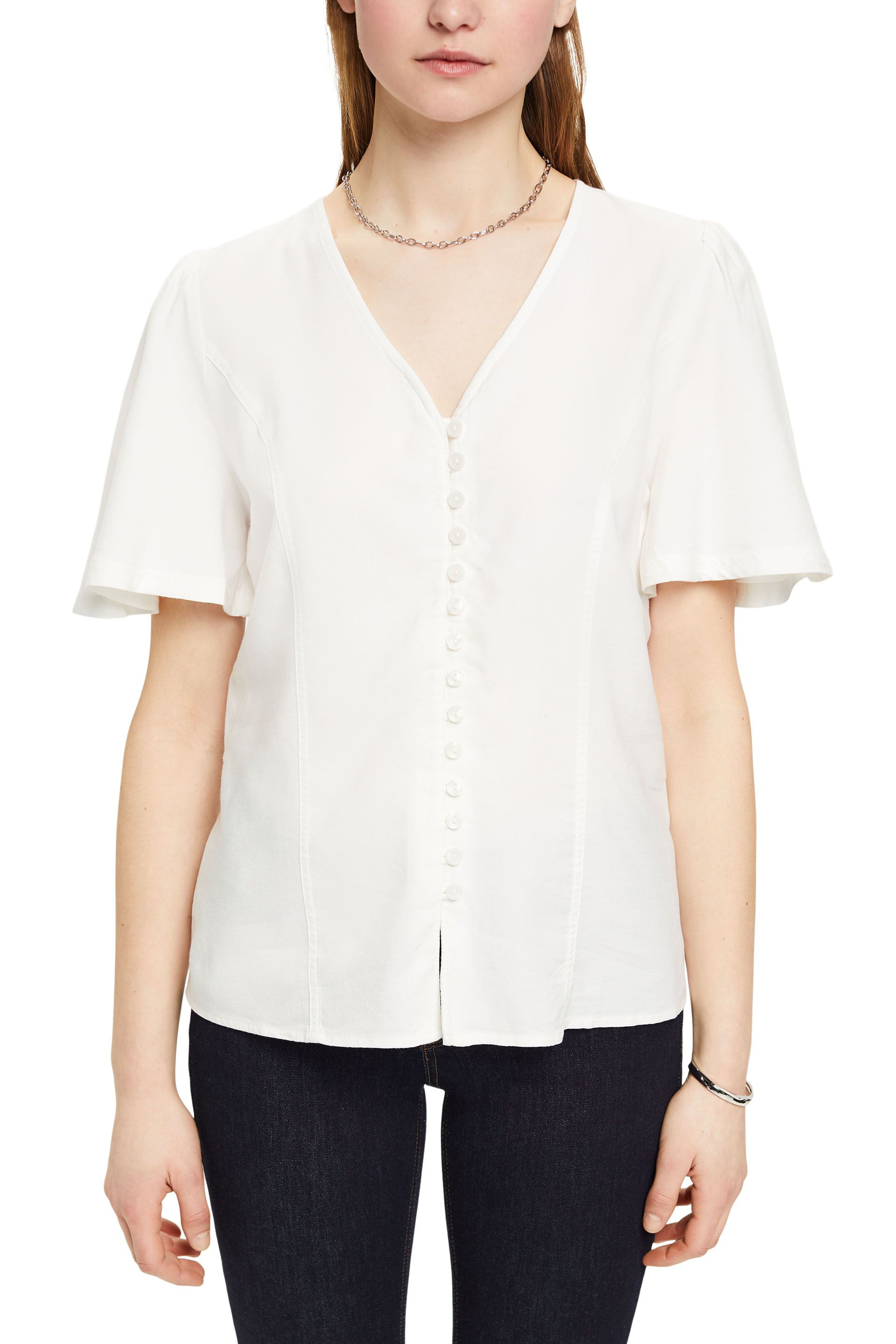 Esprit - V-neck blouse, White, large image number 1