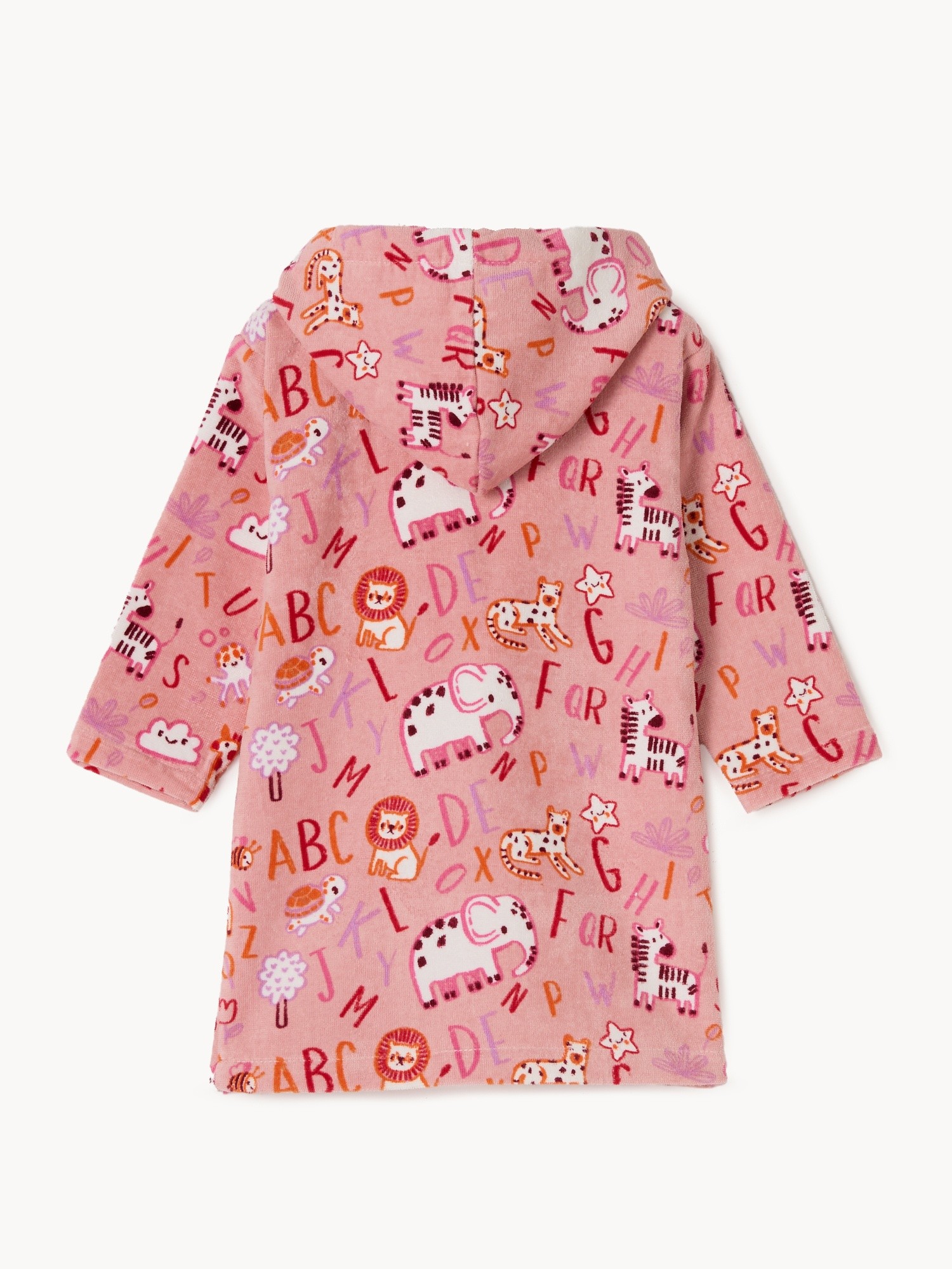 Cotton velour and terrycloth bathrobe with alphabet and animal print, Pink, large image number 1