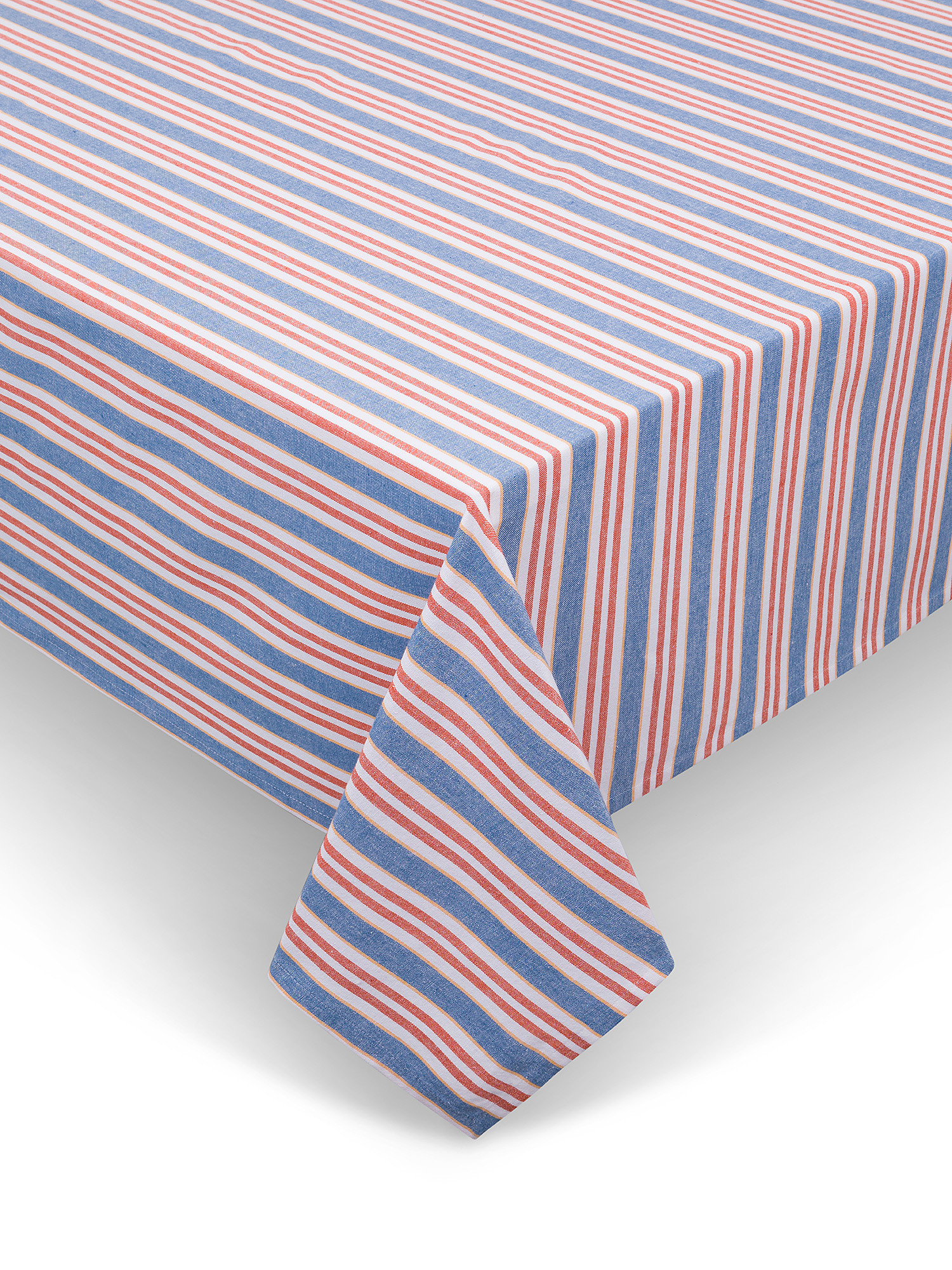 Striped print cotton tablecloth, Blue Dark, large image number 0