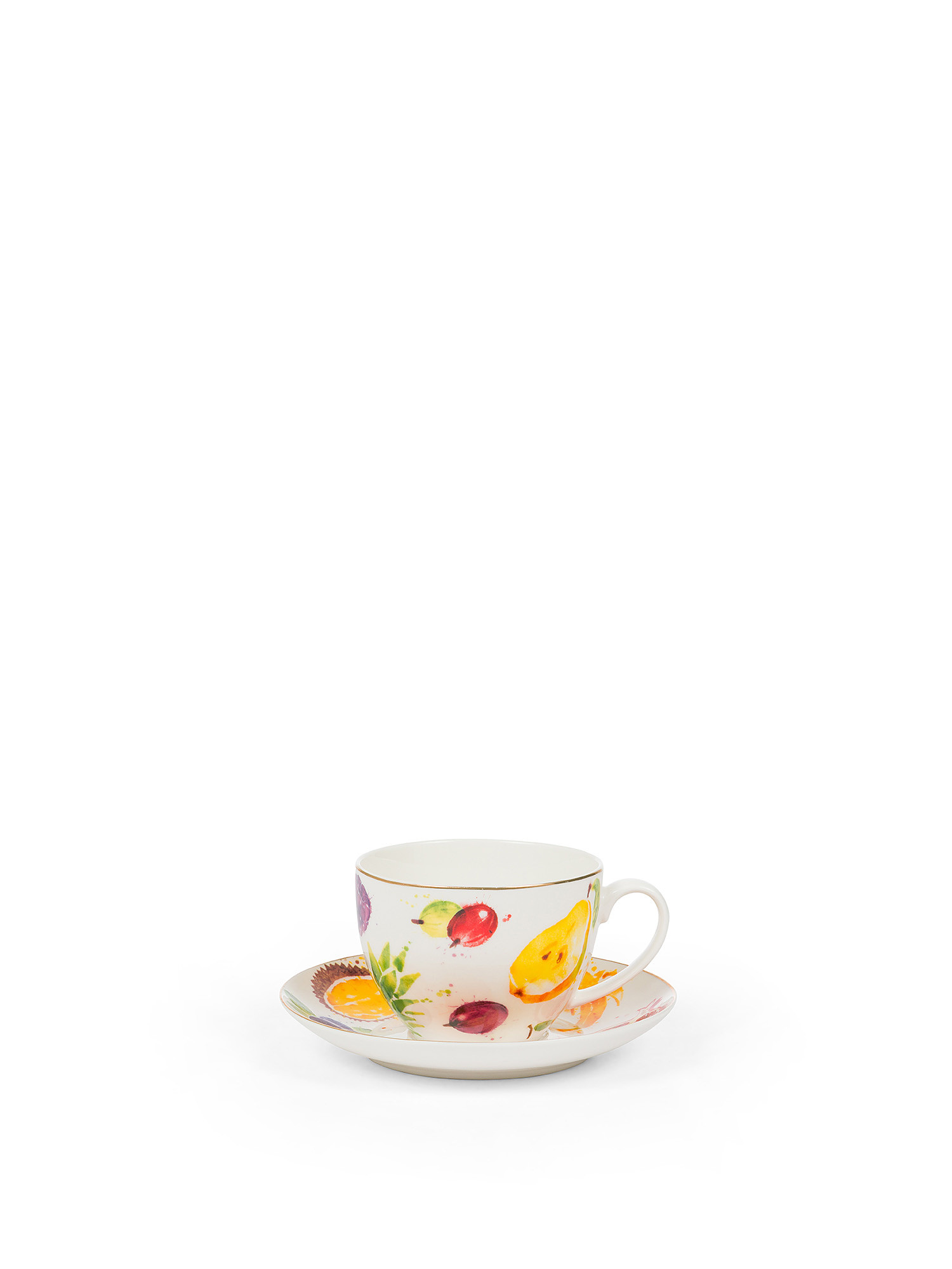New bone china tea cup with fruit motif, White, large image number 0