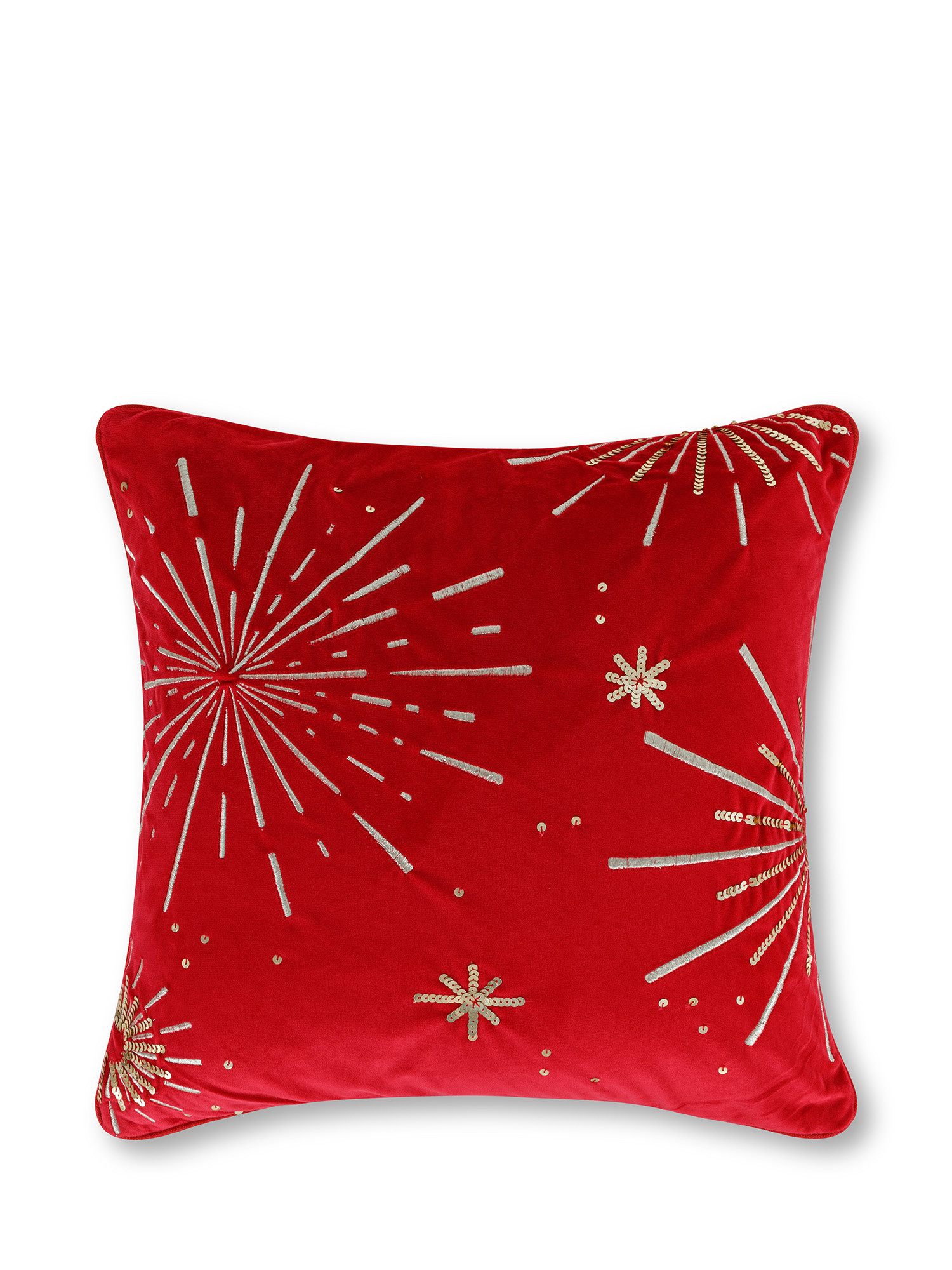 Velvet cushion with embossed fireworks embroidery 45x45 cm, Red, large image number 0