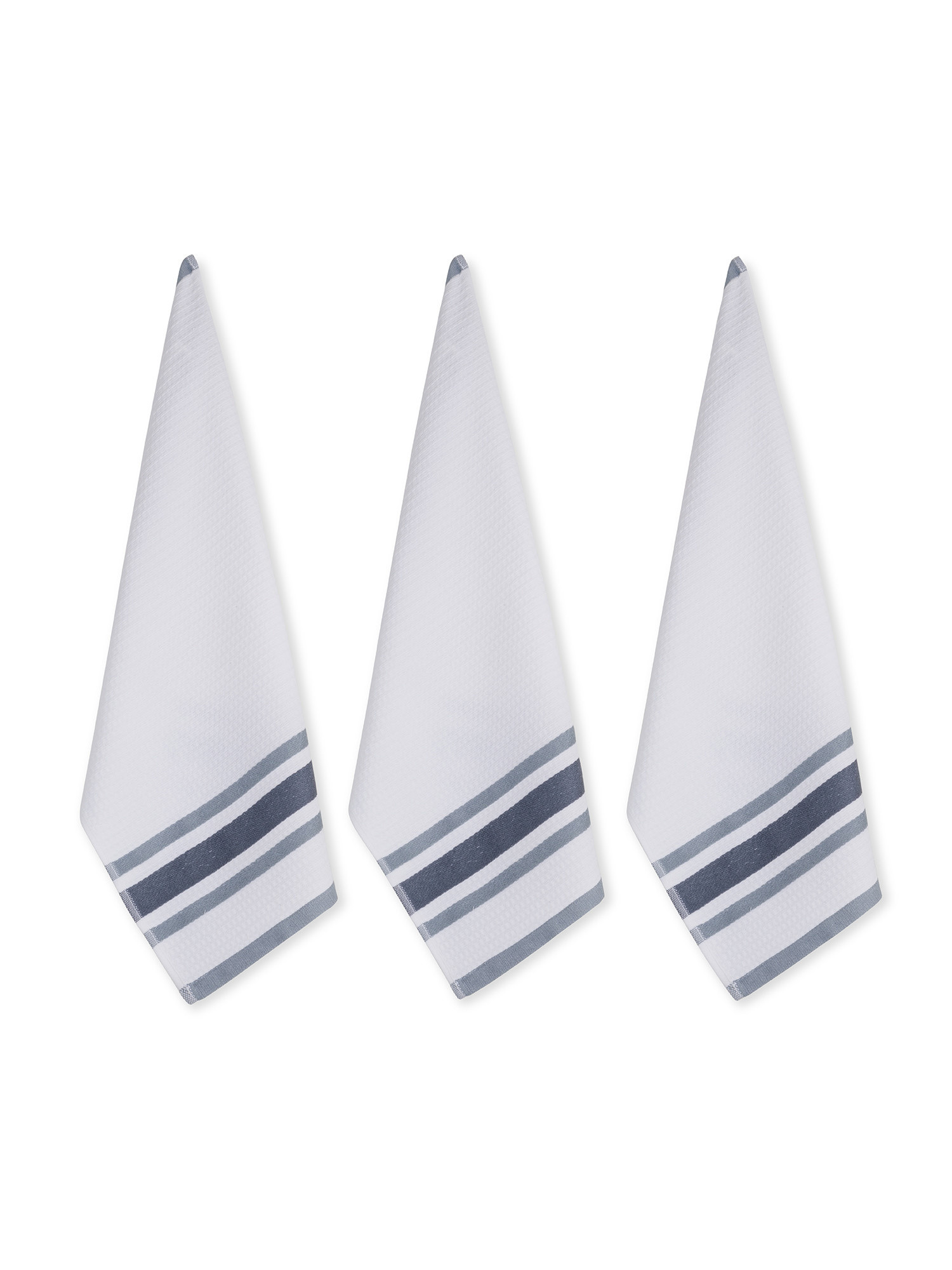 Set of 3 striped jacquard cotton tea towels, Grey, large image number 0