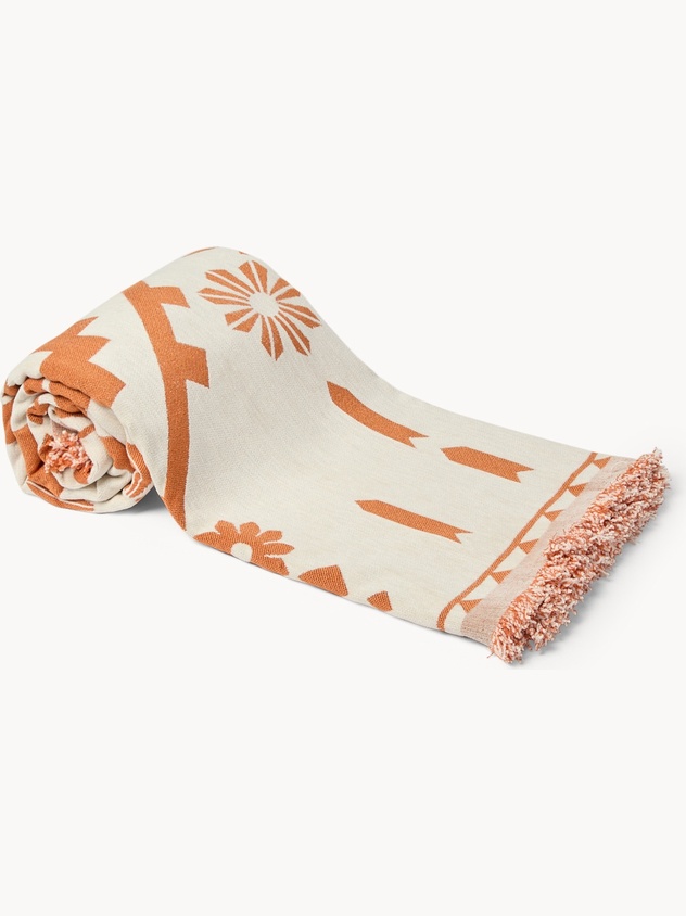 Printed chenille throw with fringes - Discounted Price