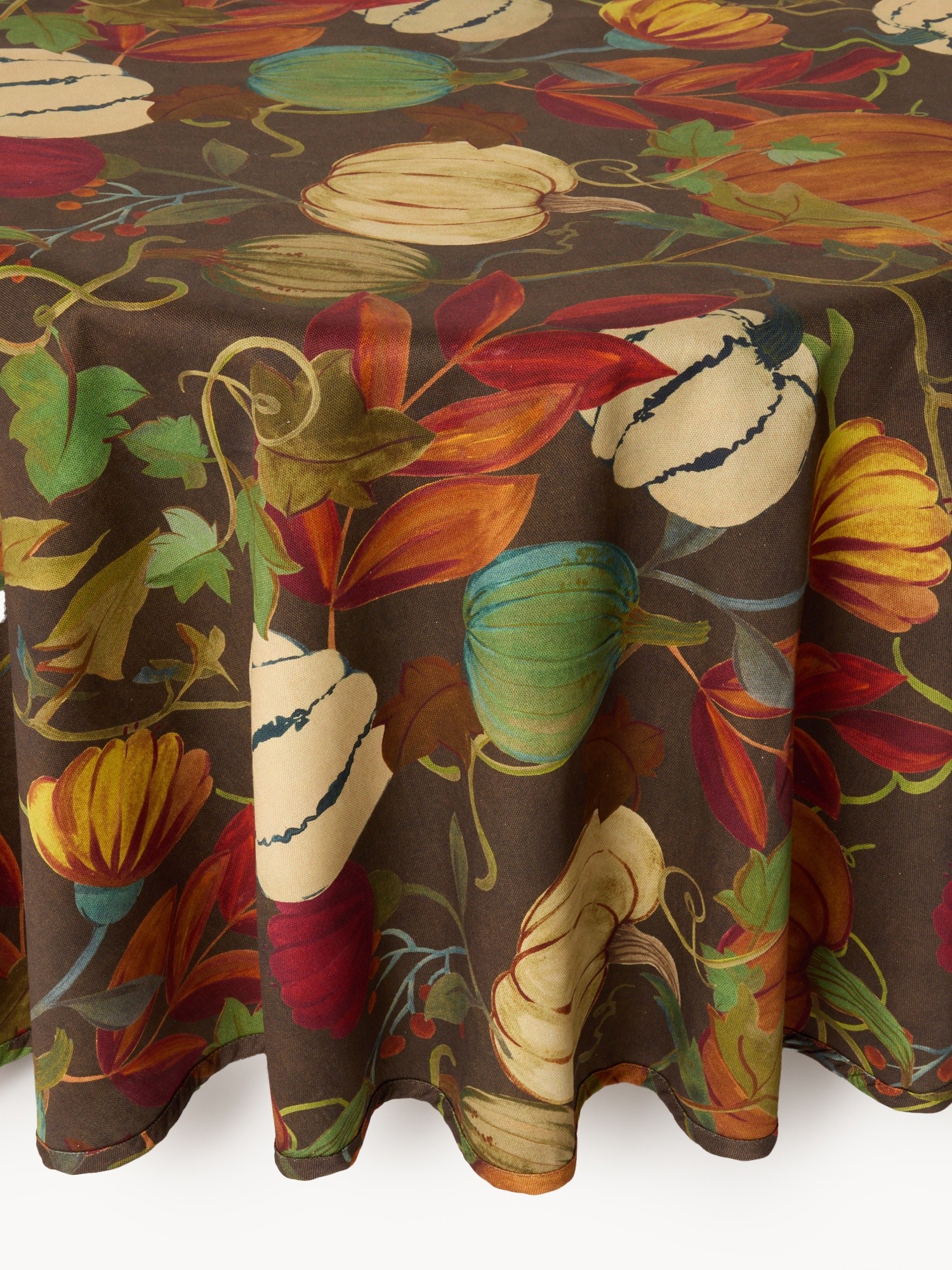 Round cotton panama tablecloth with pumpkin print, Multicolor, large image number 0