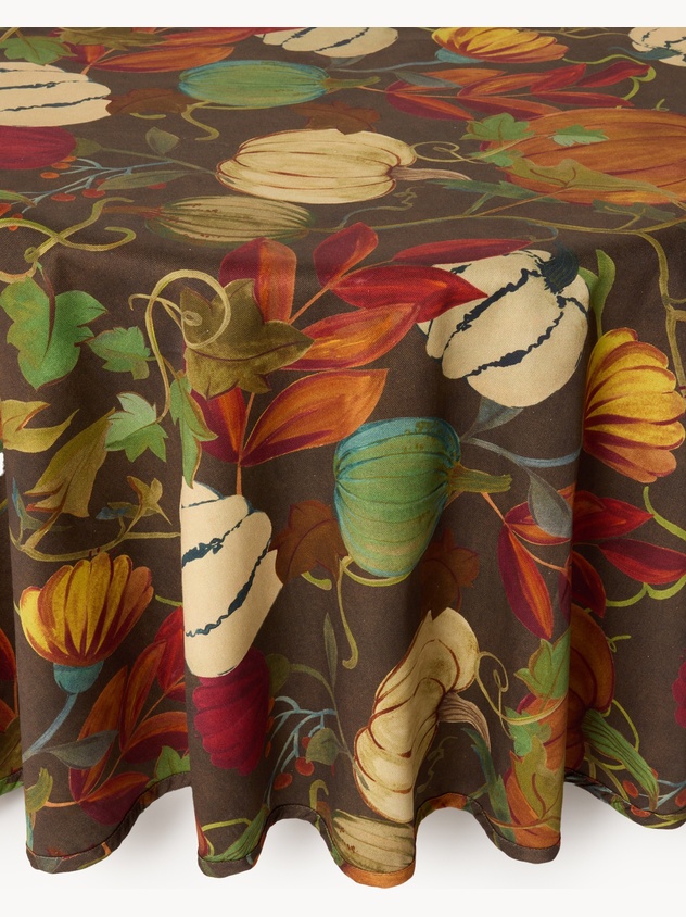 Round cotton panama tablecloth with pumpkin print