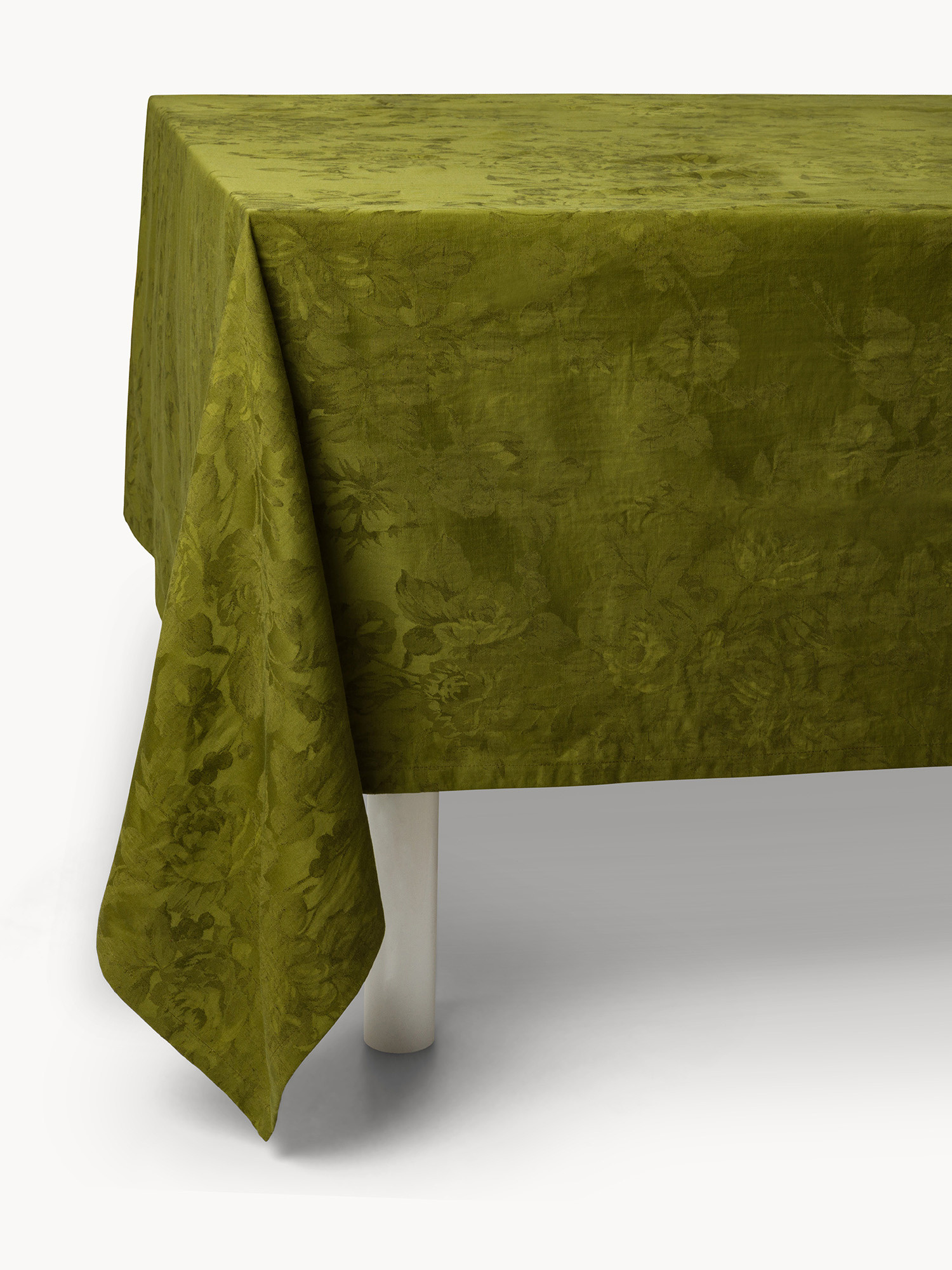 Tovaglia in cotone e lino jacquard motivo floreale, Verde, large image number 0