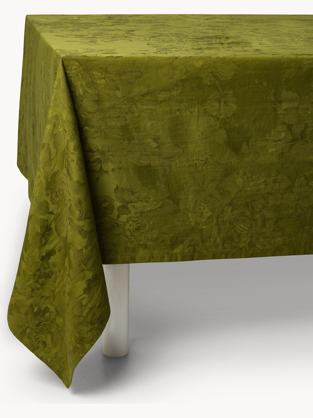 Floral jacquard cotton and linen tablecloth
