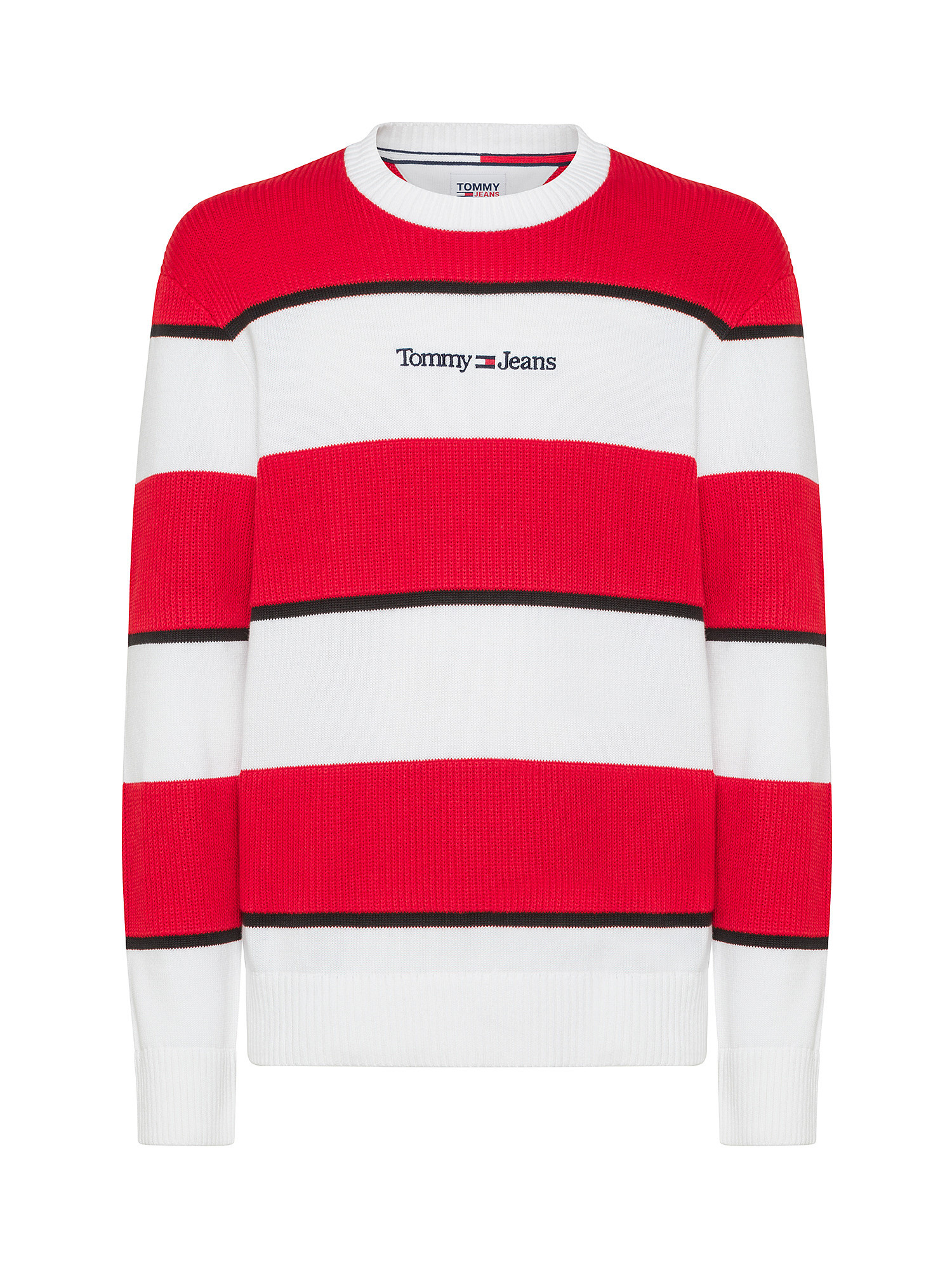Tommy Jeans - Striped cotton sweater with logo, Red, large image number 0