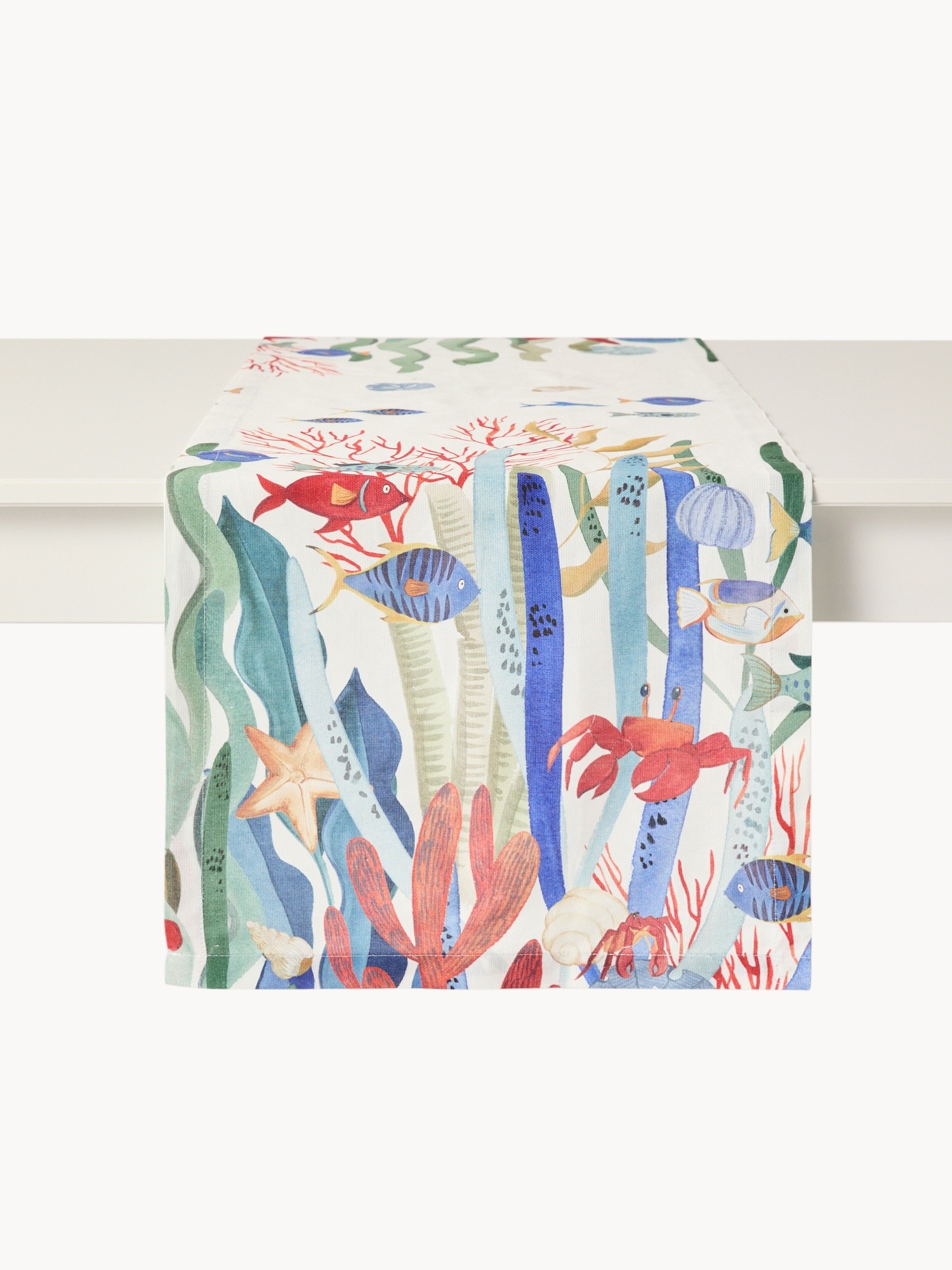 Runner in twill di cotone con stampa fondale marino, Multicolor, large image number 0