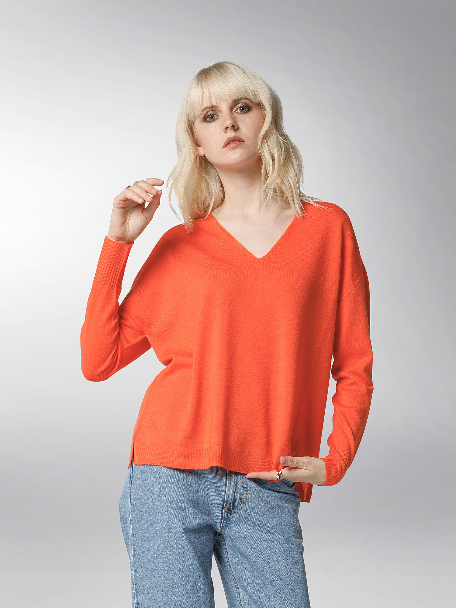 K Collection - V-neck sweater, Orange, large image number 3