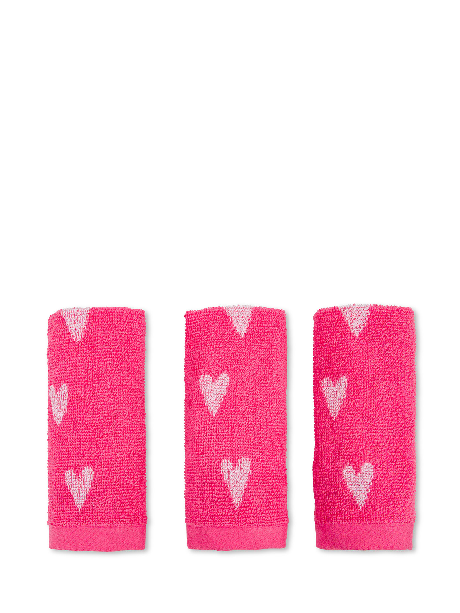 Set of 3 cotton terry washcloths with little hearts motif, Pink, large image number 0