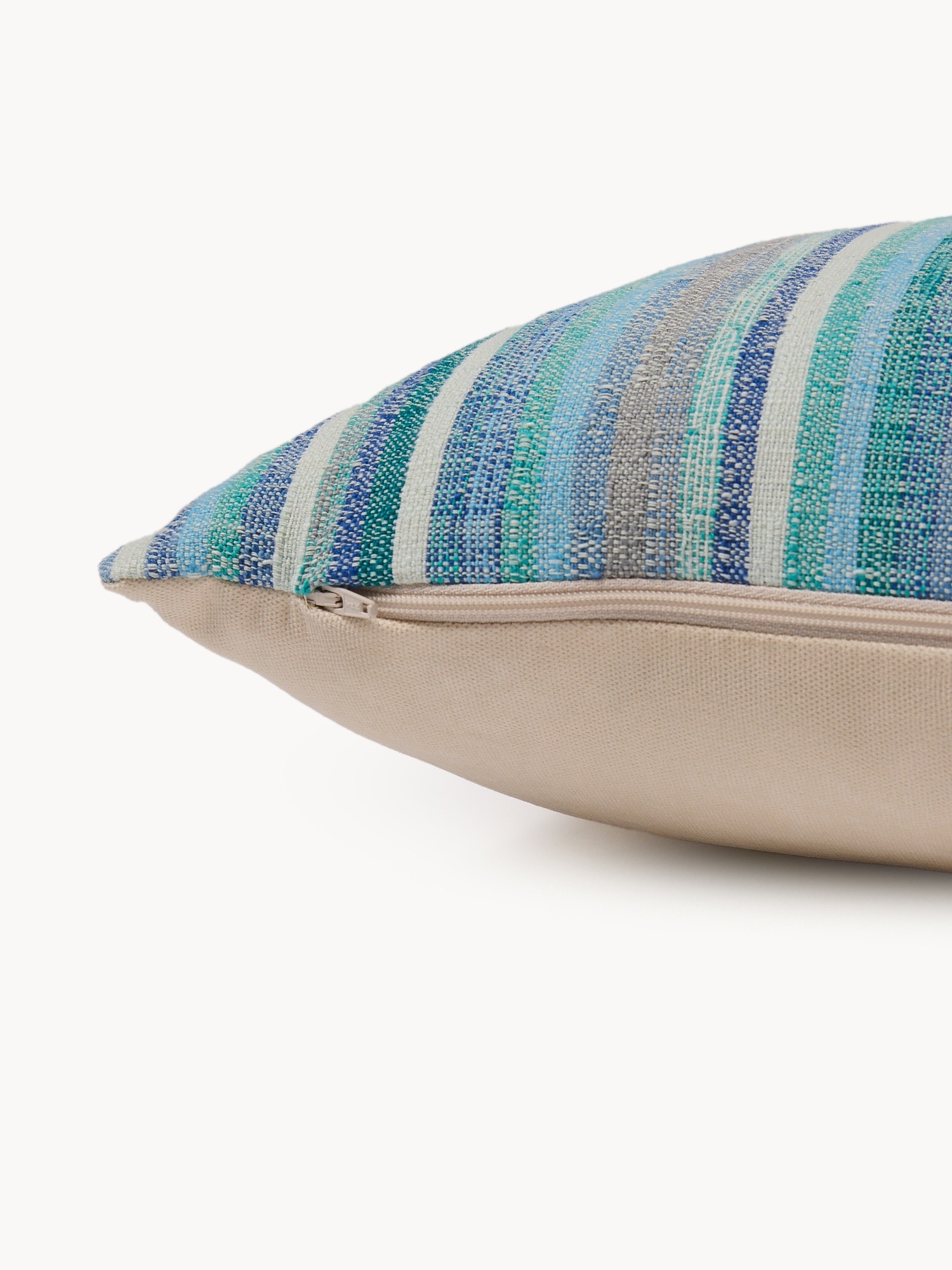 Striped Yarn-Dyed Cotton Cushion 45x45cm - Introductory Price, Blue Cornflower, large image number 1