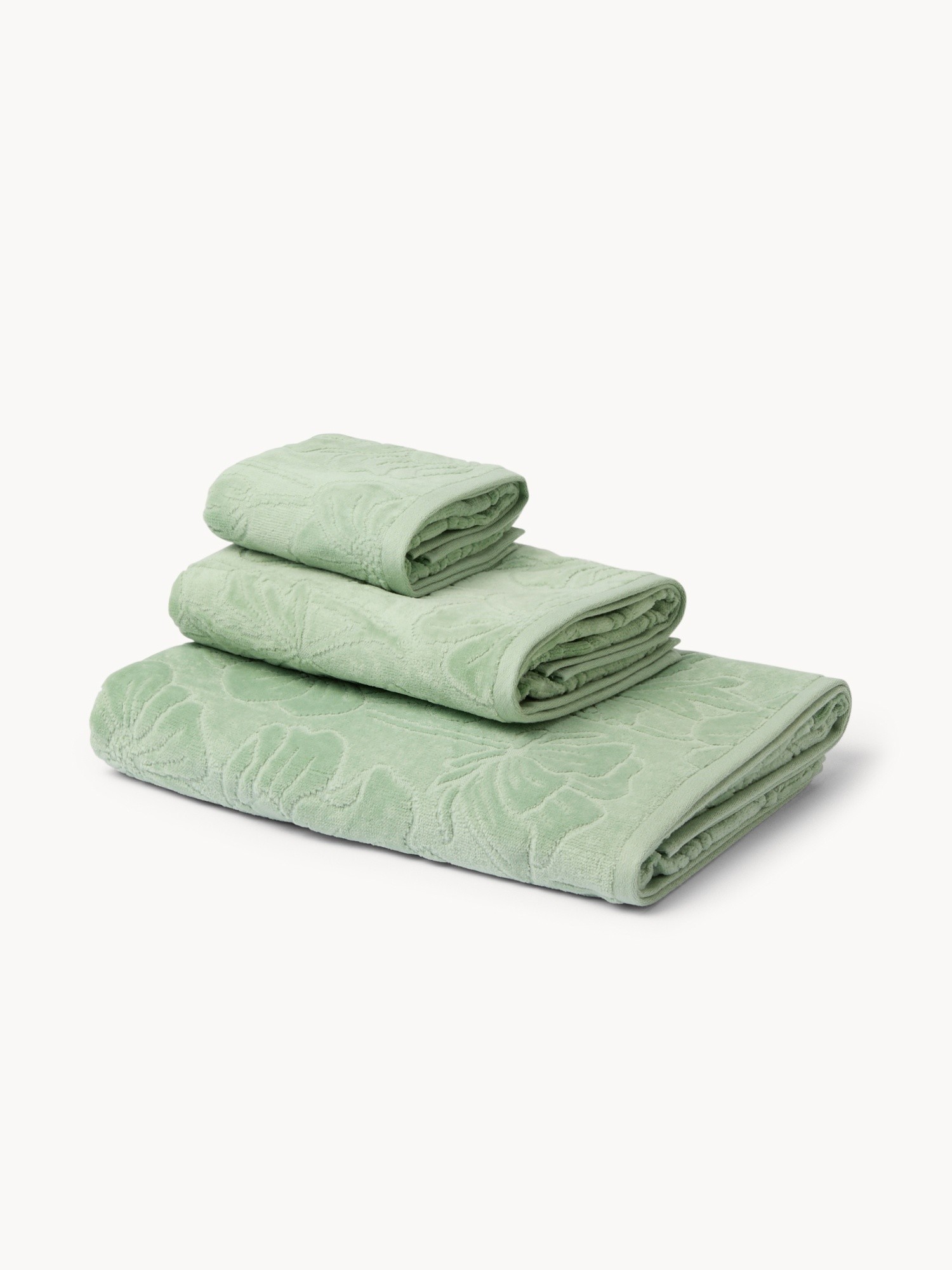 Asciugamano con fantasia floreale in puro cotone velour - Prezzo di lancio, Verde chiaro, large image number 0