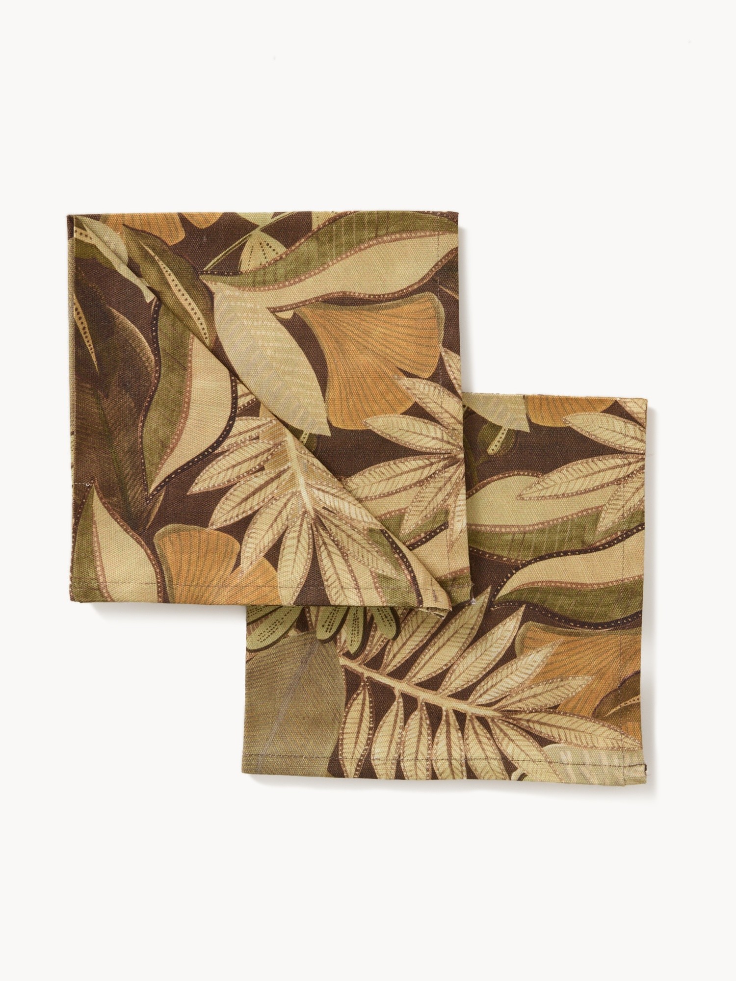 Set of 2 cotton panama napkins with foliage print, Brown, large image number 0