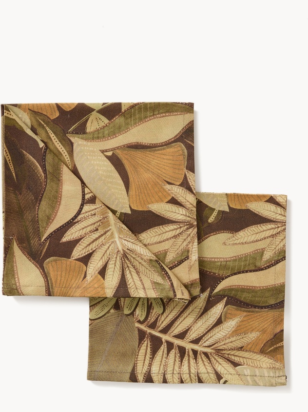 Set of 2 cotton panama napkins with foliage print