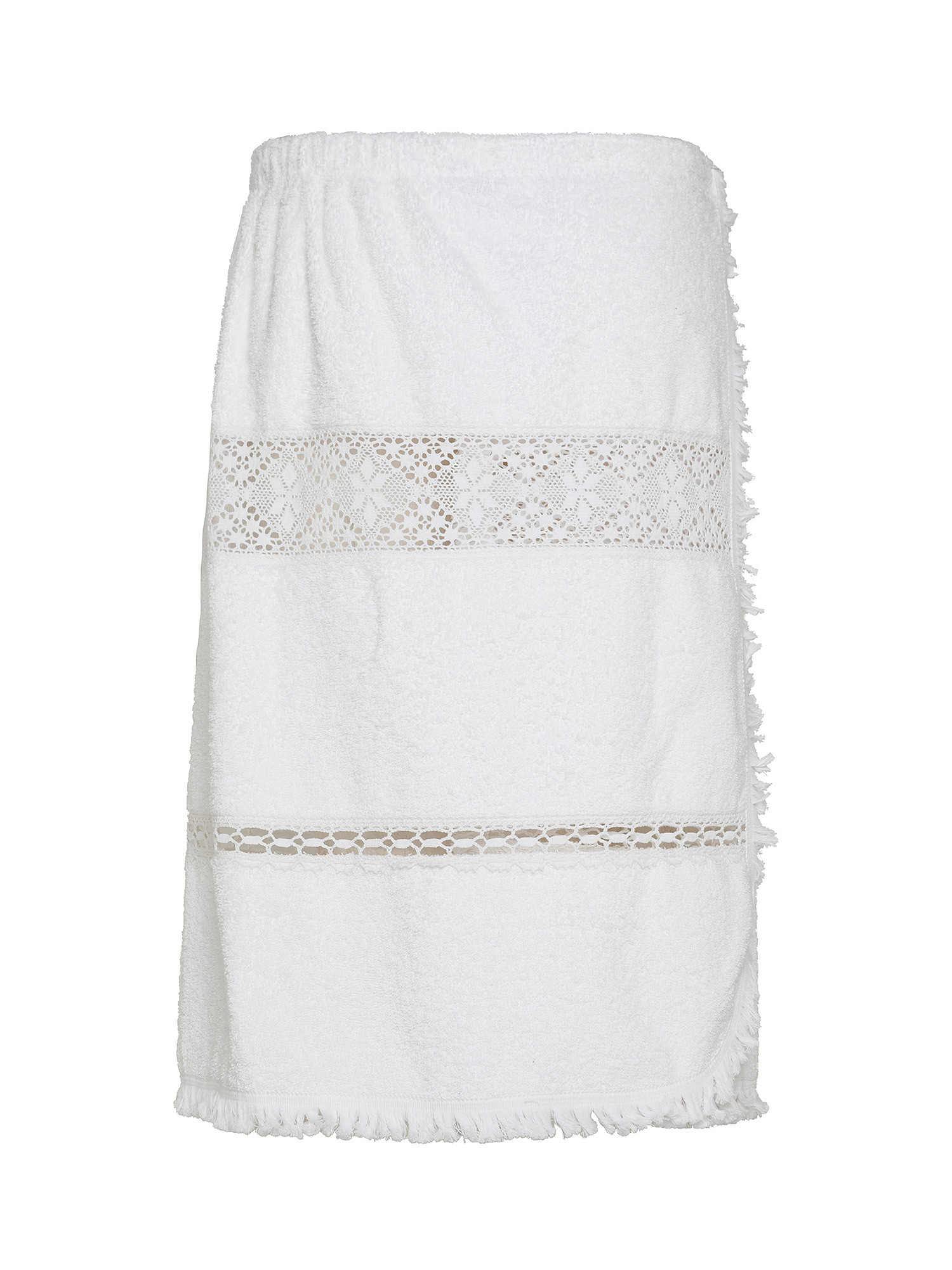 Cotton shower pareo with lace appliqués, White, large image number 1