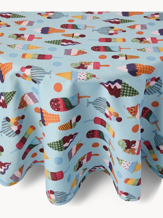 Ice Cream Print Cotton Panama Tablecloth - Discounted price