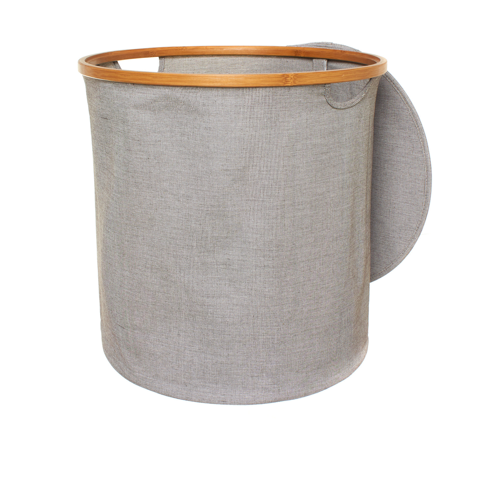 Round laundry basket in fabric and bamboo, Grey, large image number 1