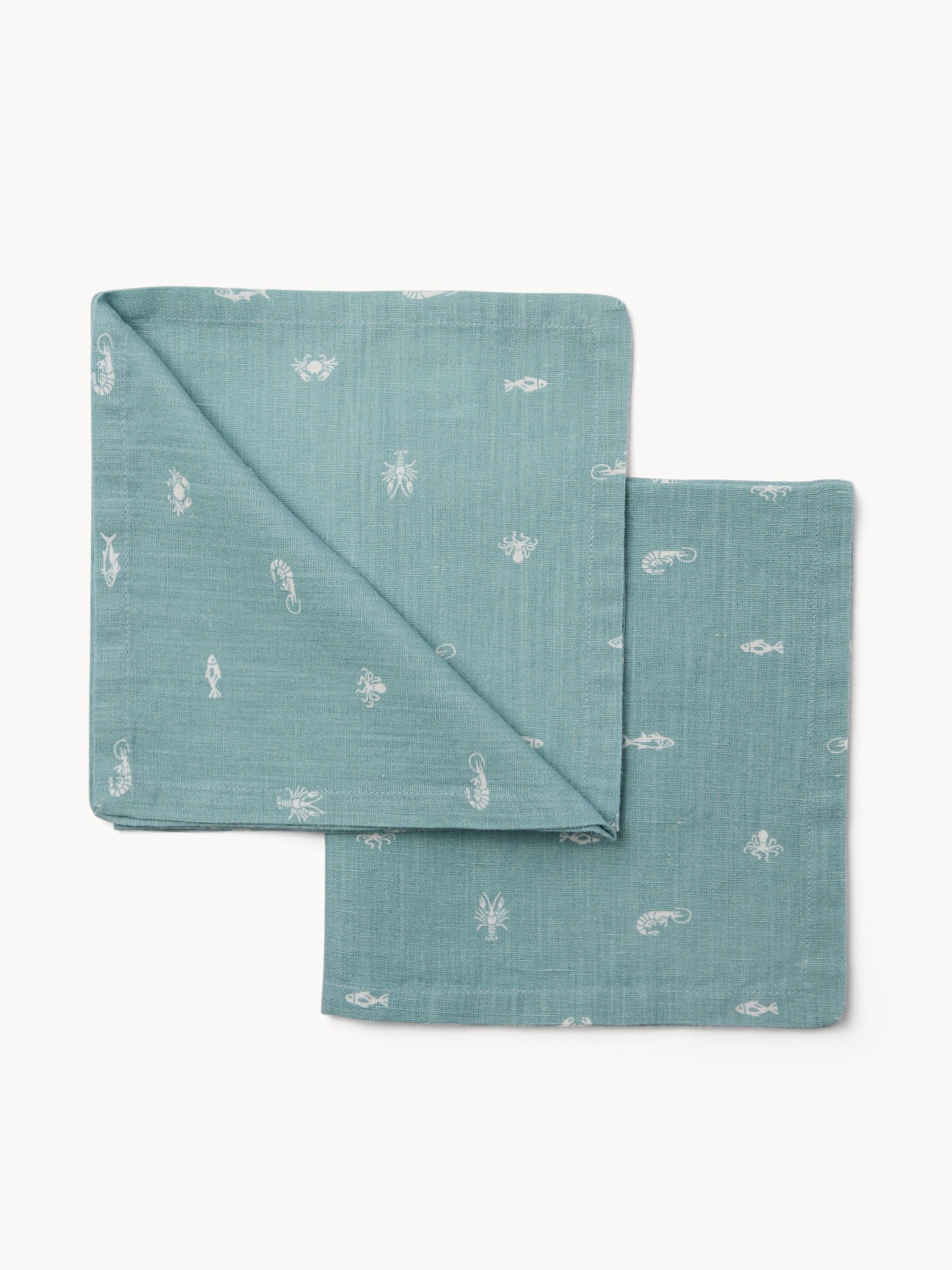 Set of 2 Linen Blend Napkins with Marine Print - Introductory Price, Blue Cornflower, large image number 1