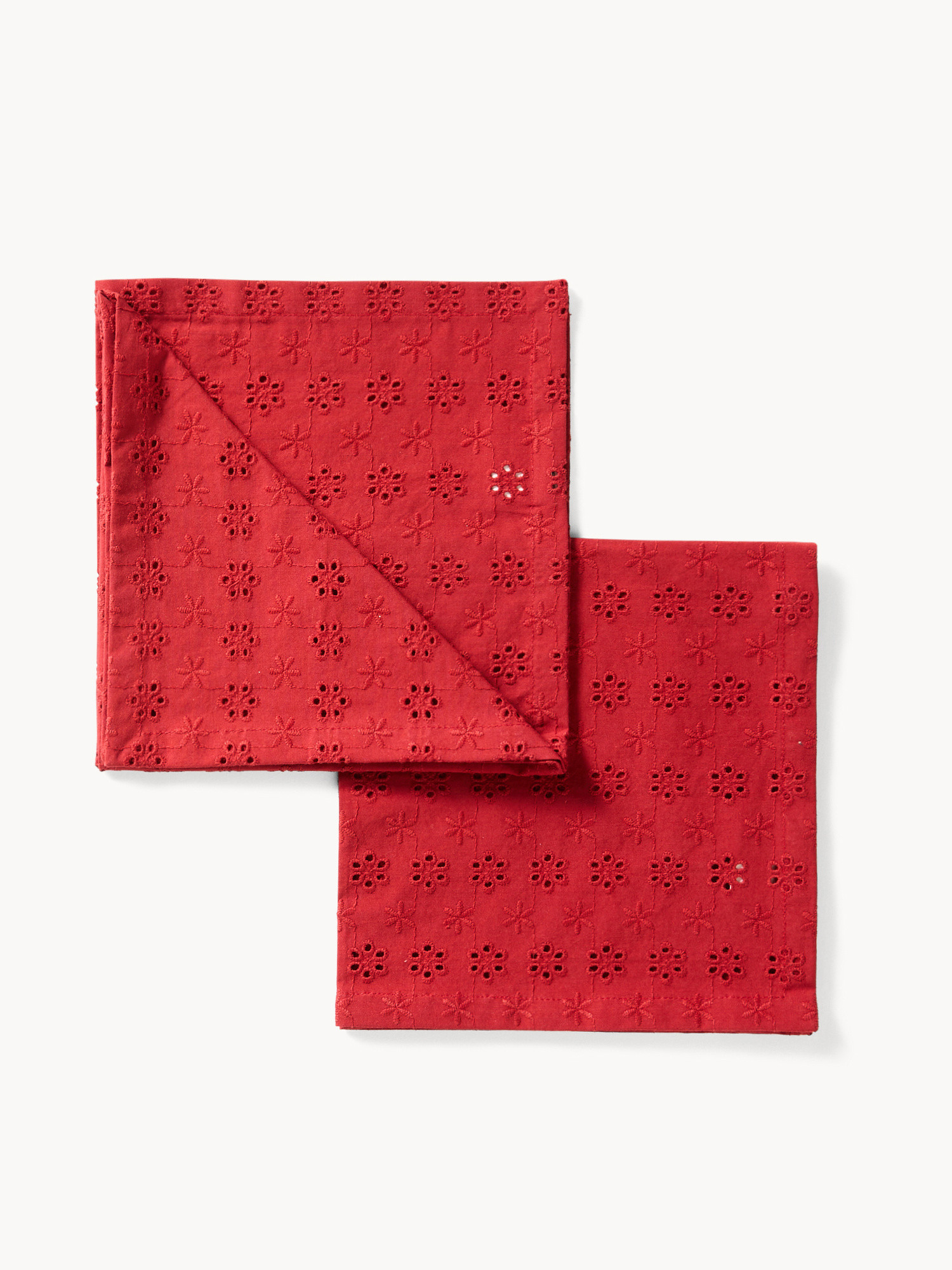 Set of 2 pure cotton napkins with broderie anglaise embroidery, Red, large image number 0