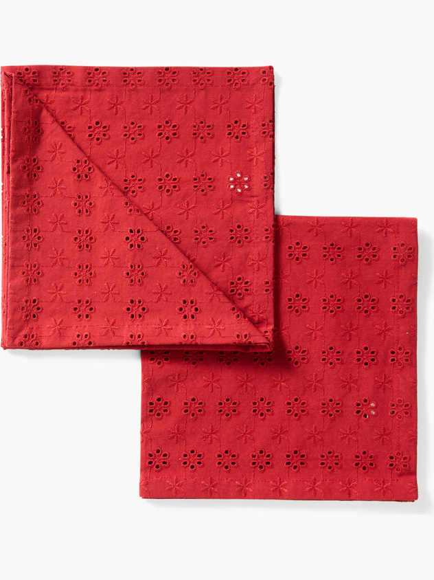 Set of 2 pure cotton napkins with broderie anglaise embroidery