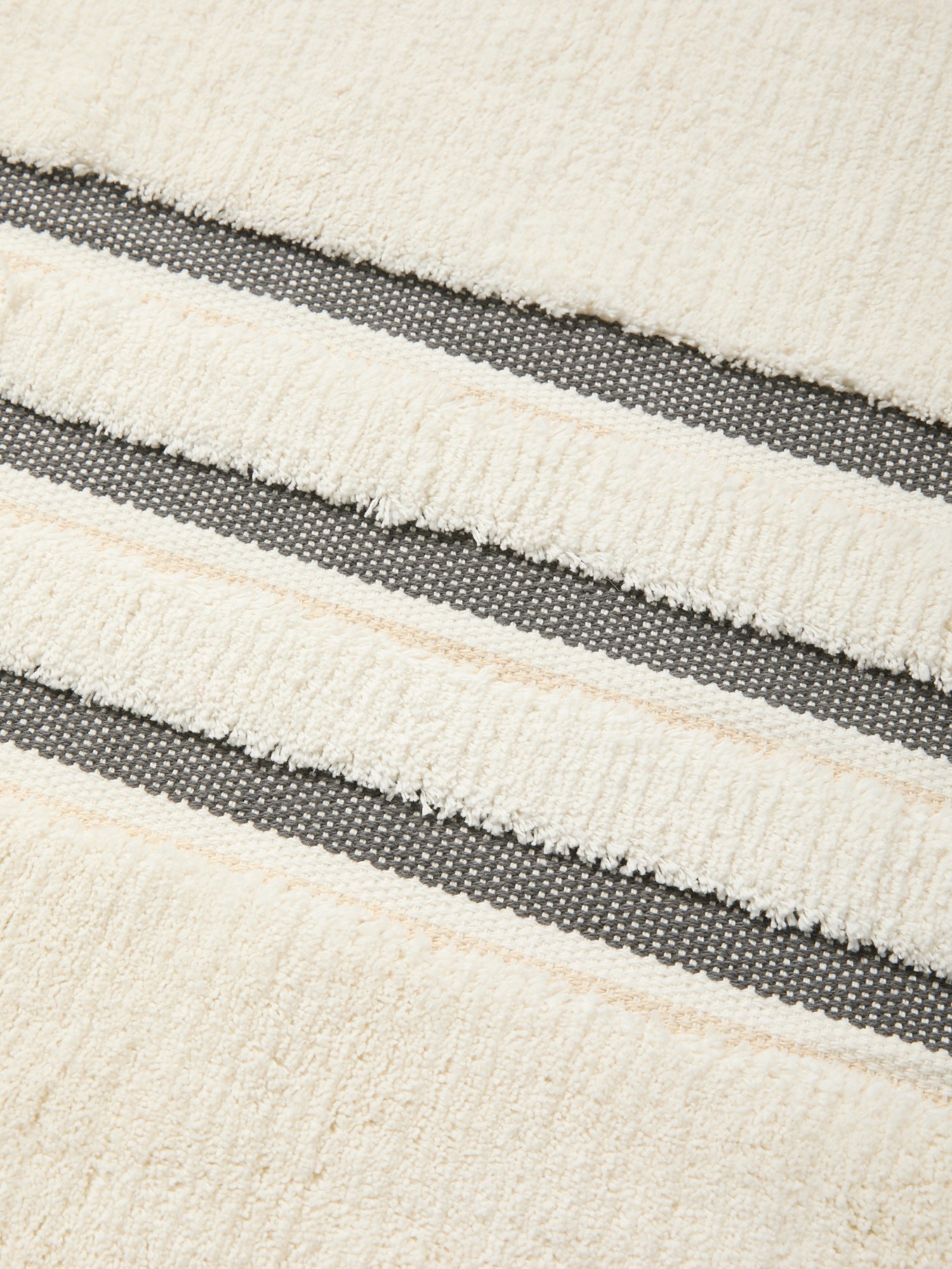 Tufted Cotton Bath Mat with Contrasting Stripes - Discounted Price, White, large image number 1