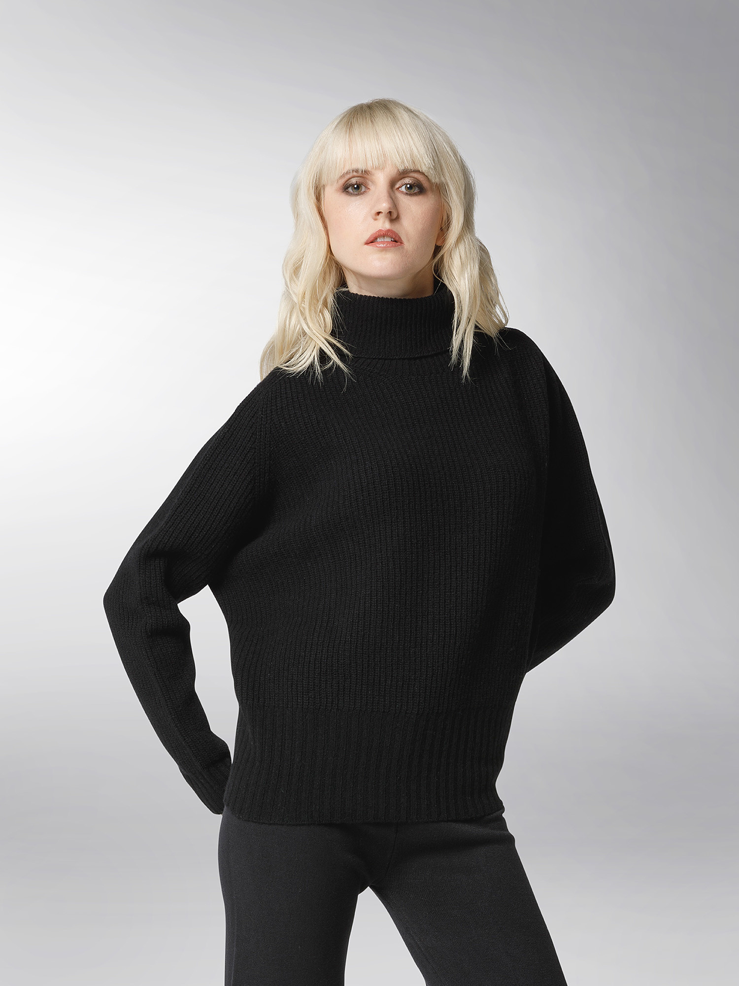 K Collection - Pullover dolcevita in lana cardata, Nero, large image number 3