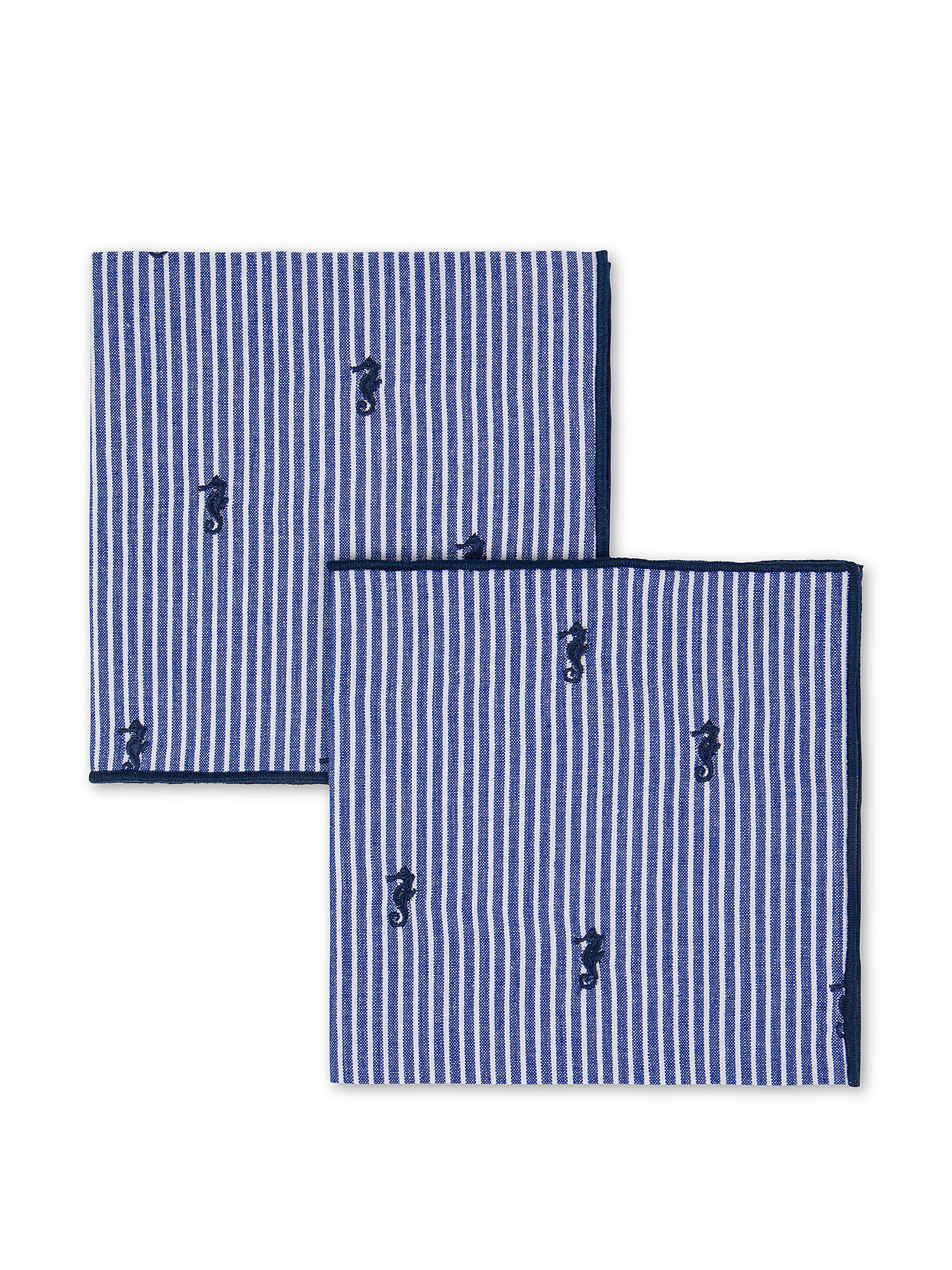 Set of 2 mini-striped napkins with seahorse embroidery, Blue, large image number 0