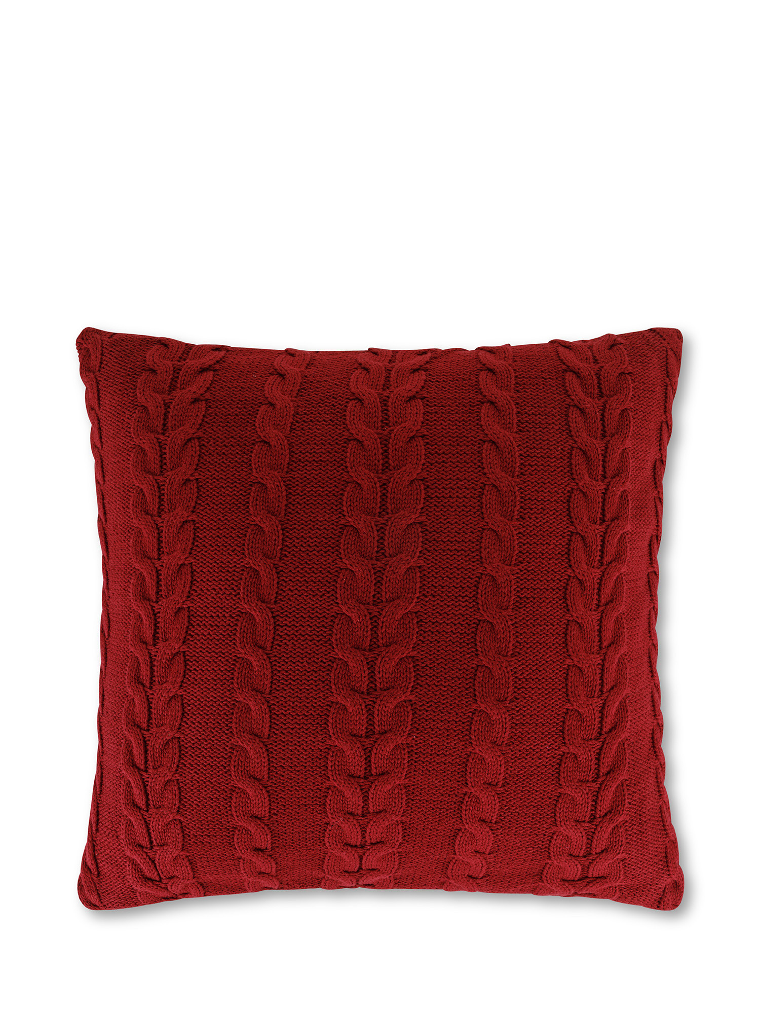 Knitted cushion with braid motif 45x45 cm, Red, large image number 0