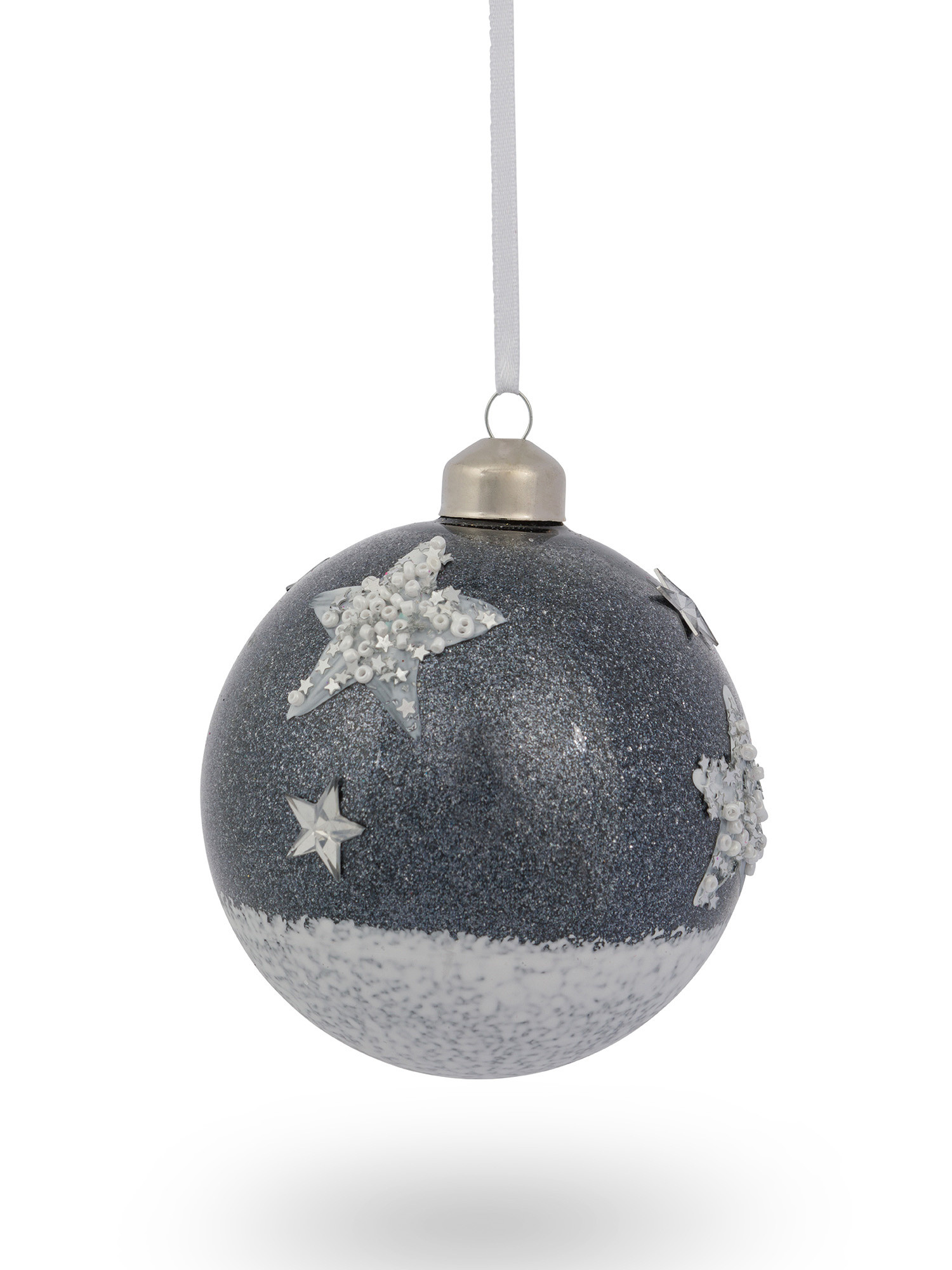 Hand-decorated glass sphere with star detail, Grey, large image number 1