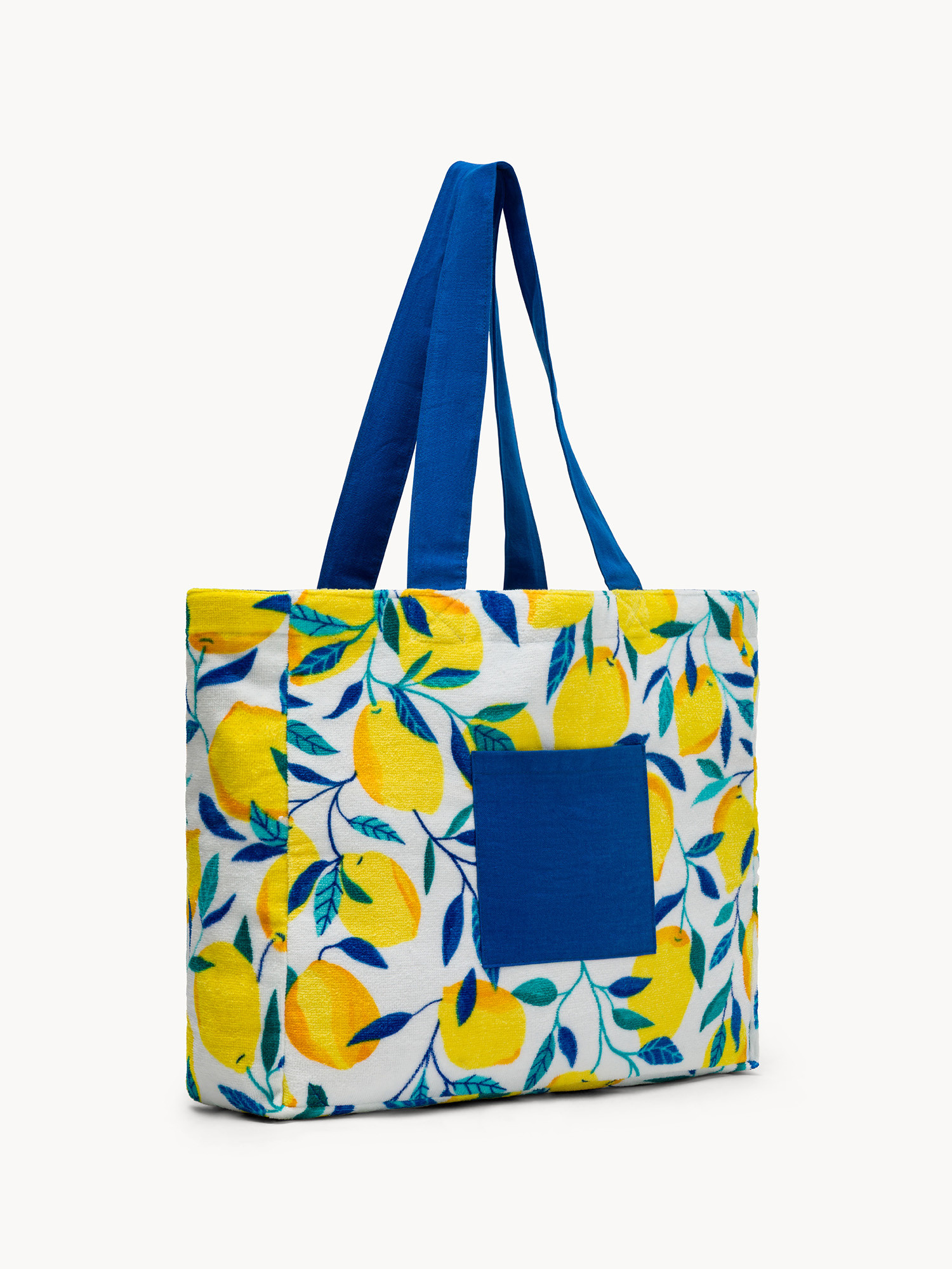 Lemon Print Cotton Beach Bag, Multicolor, large image number 1