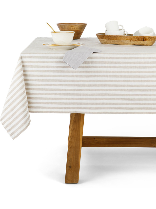 Striped cotton and linen tablecloth