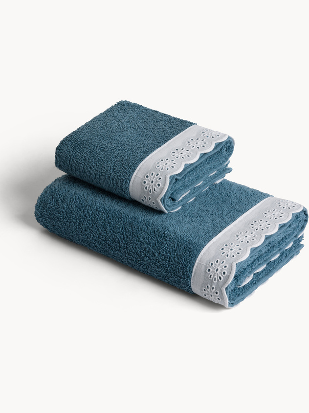 Asciugamano in puro cotone bordo sangallo