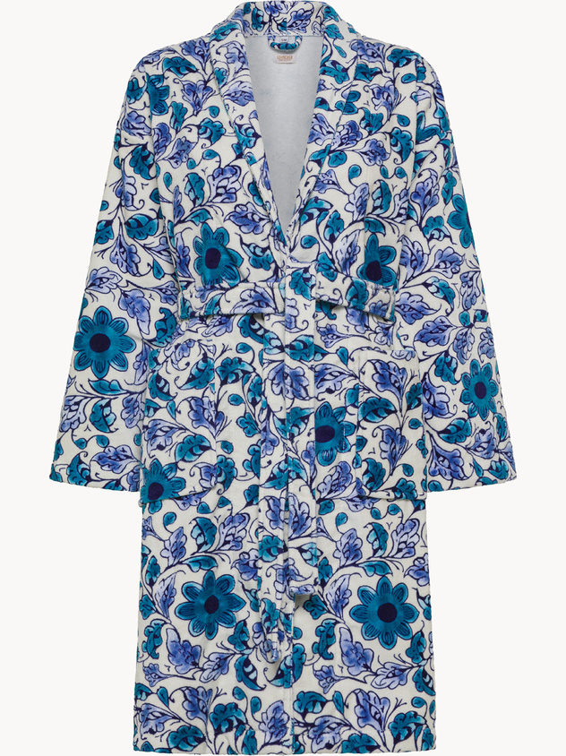 Cotton velour bathrobe with floral print