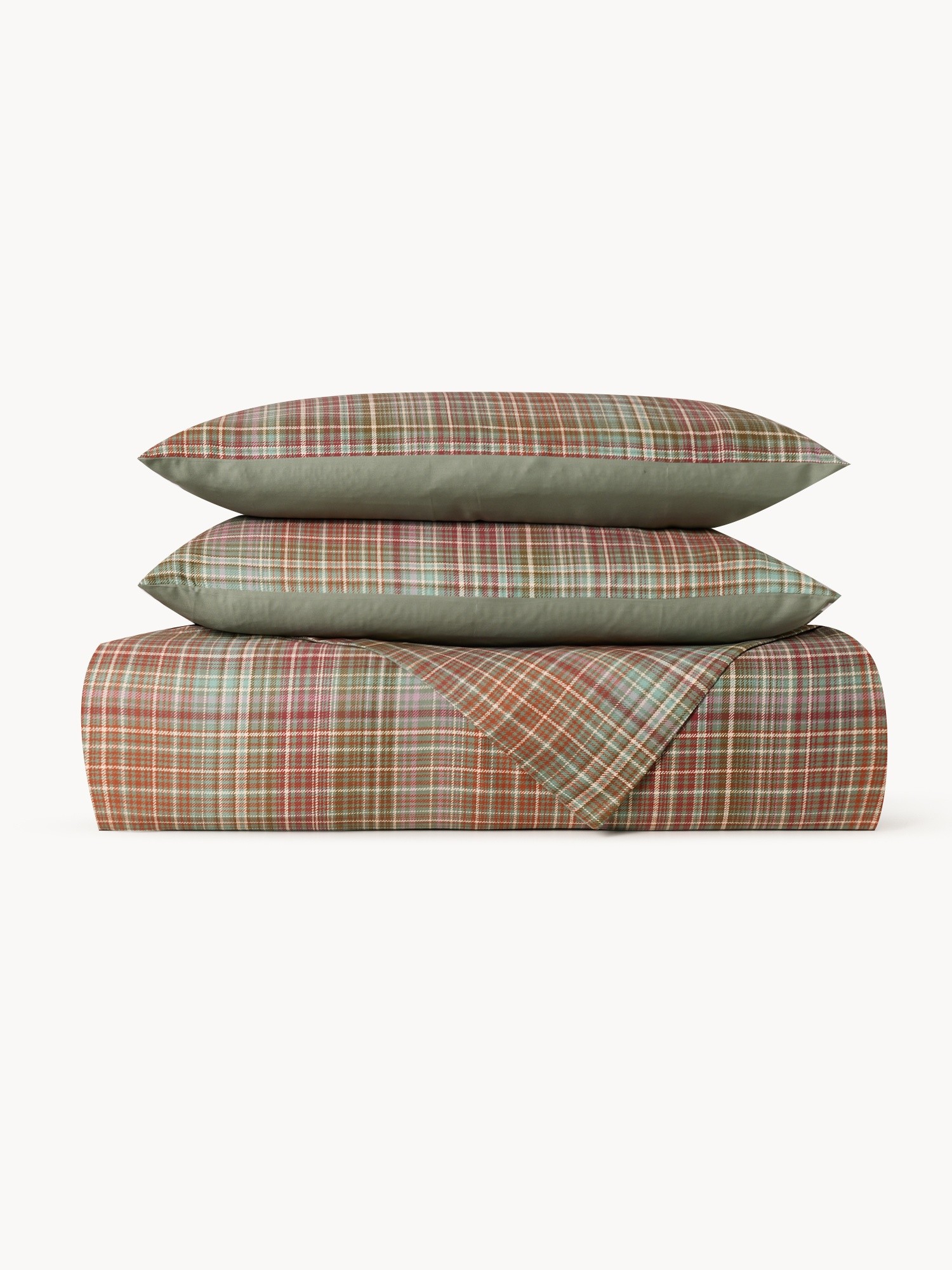Tartan cotton sateen flat sheet, Light Green, large image number 0
