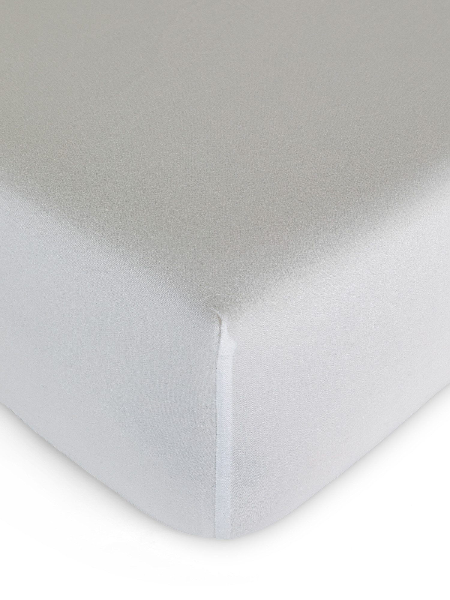Zefiro solid color cotton satin fitted sheet, White, large image number 0