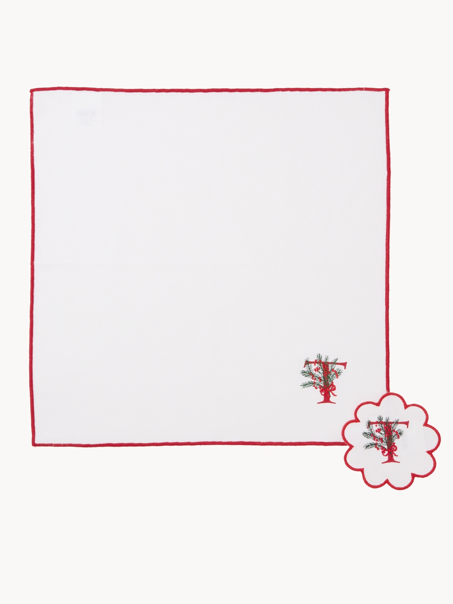 Napkin and coaster set with embroidered letter, Bianco Lettera T, large image number 0