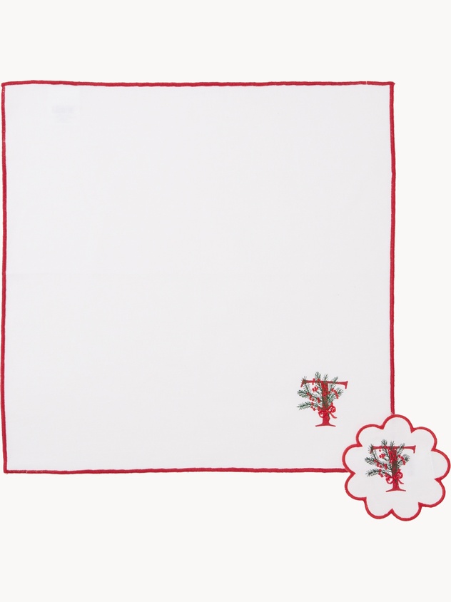 Napkin and coaster set with embroidered letter