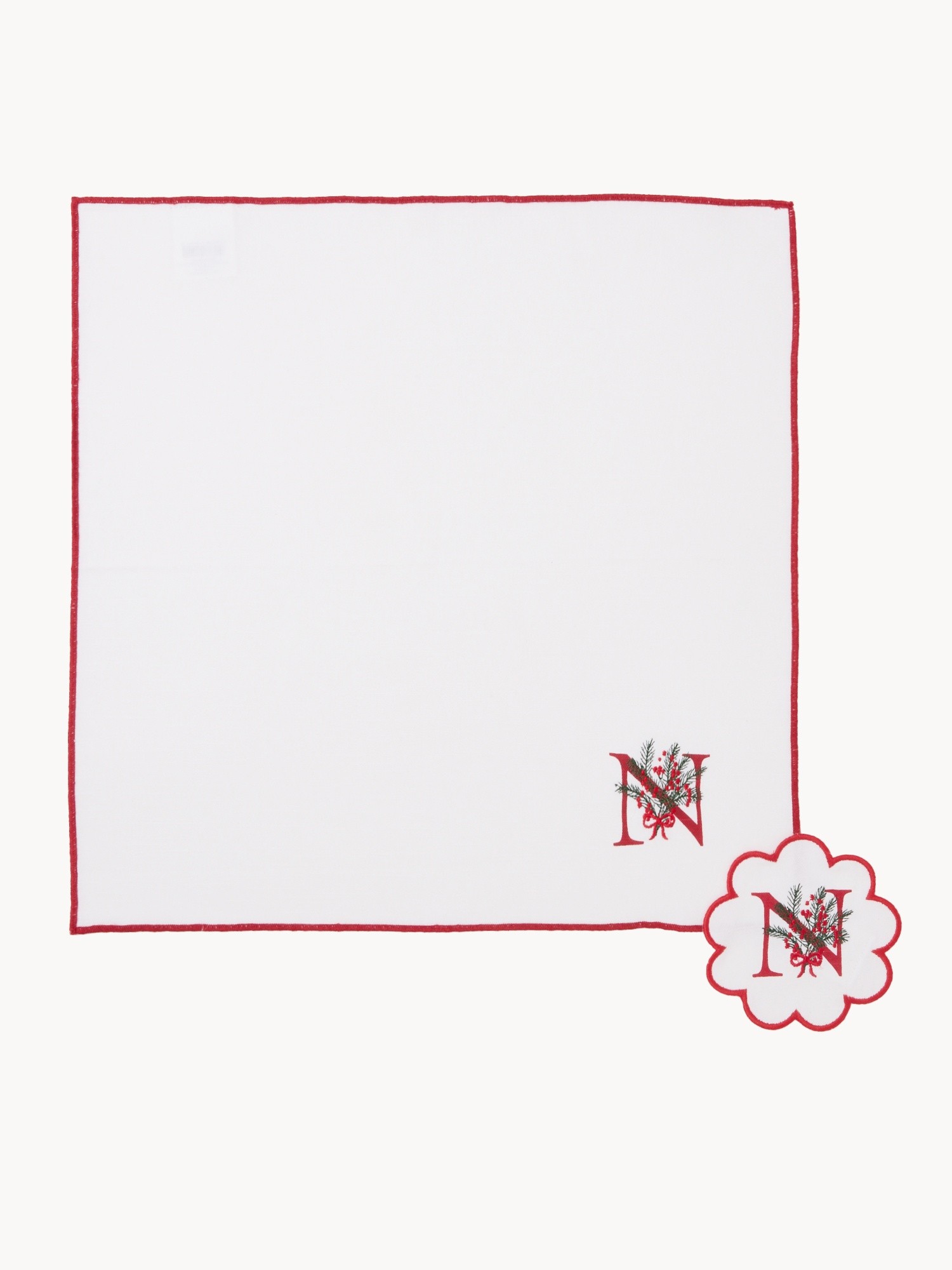 Napkin and coaster set with embroidered letter, Bianco Lettera N, large image number 0