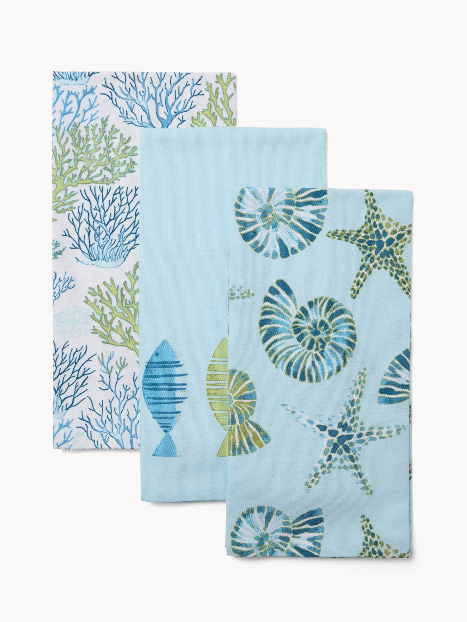 Set of 3 Cotton Tea Towels with Marine Print - Introductory Price, Blue Cornflower, large image number 0
