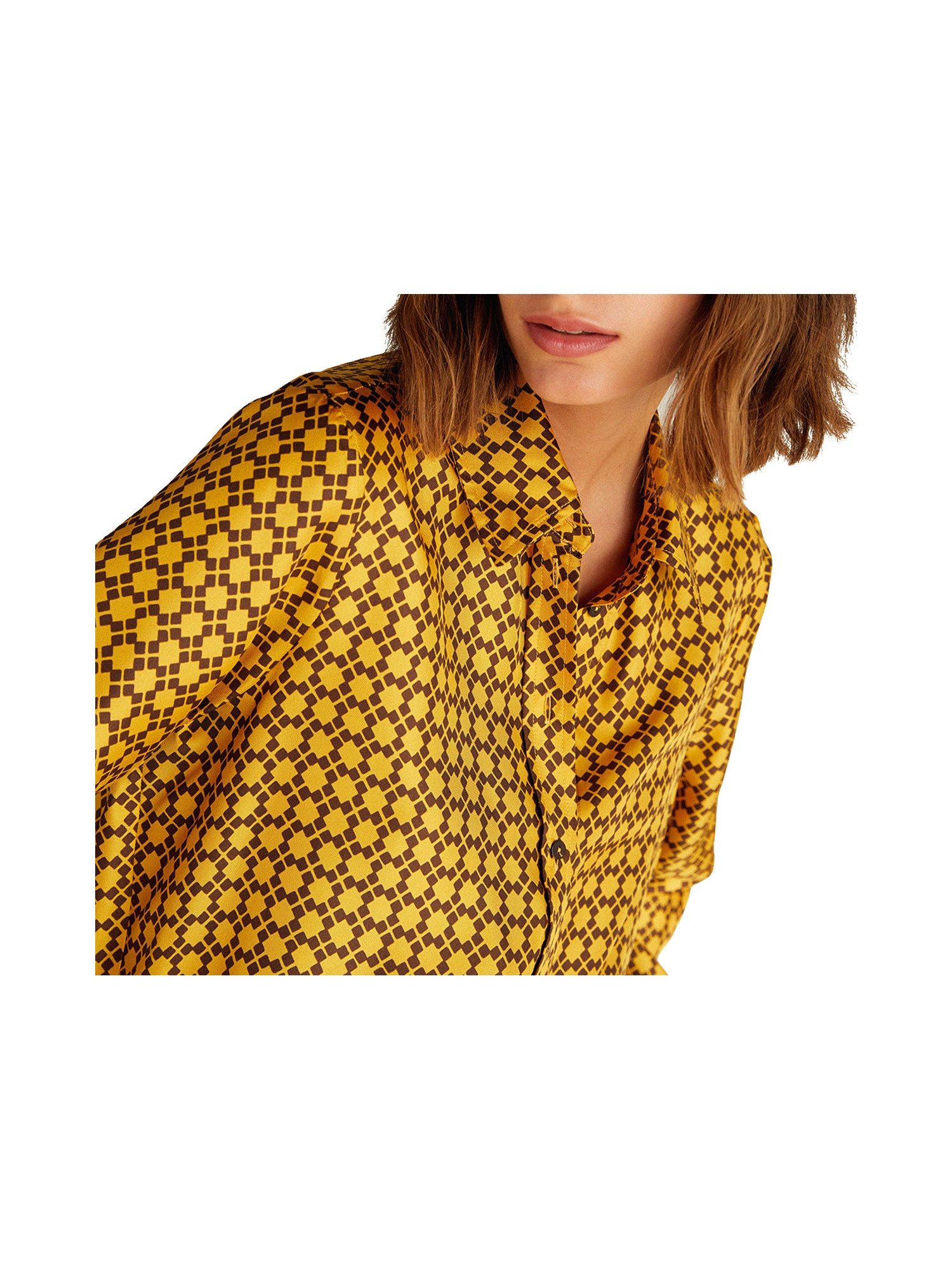 Camicia con stampa in twill di seta, Yellow, large image number 3